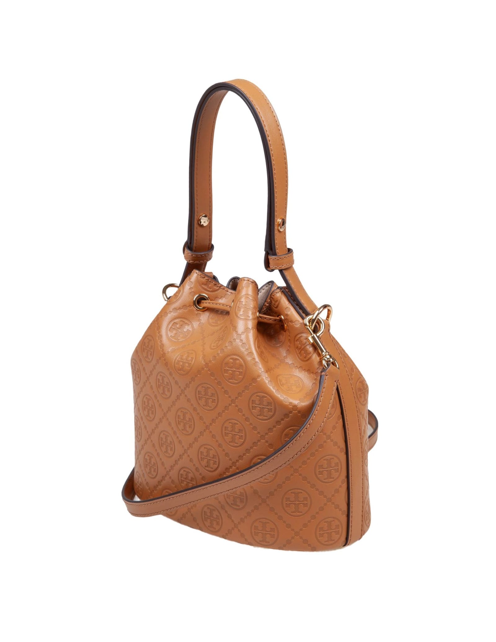 Shop Tory Burch Monogram Leather Bucket Bag Leather Color In Tan