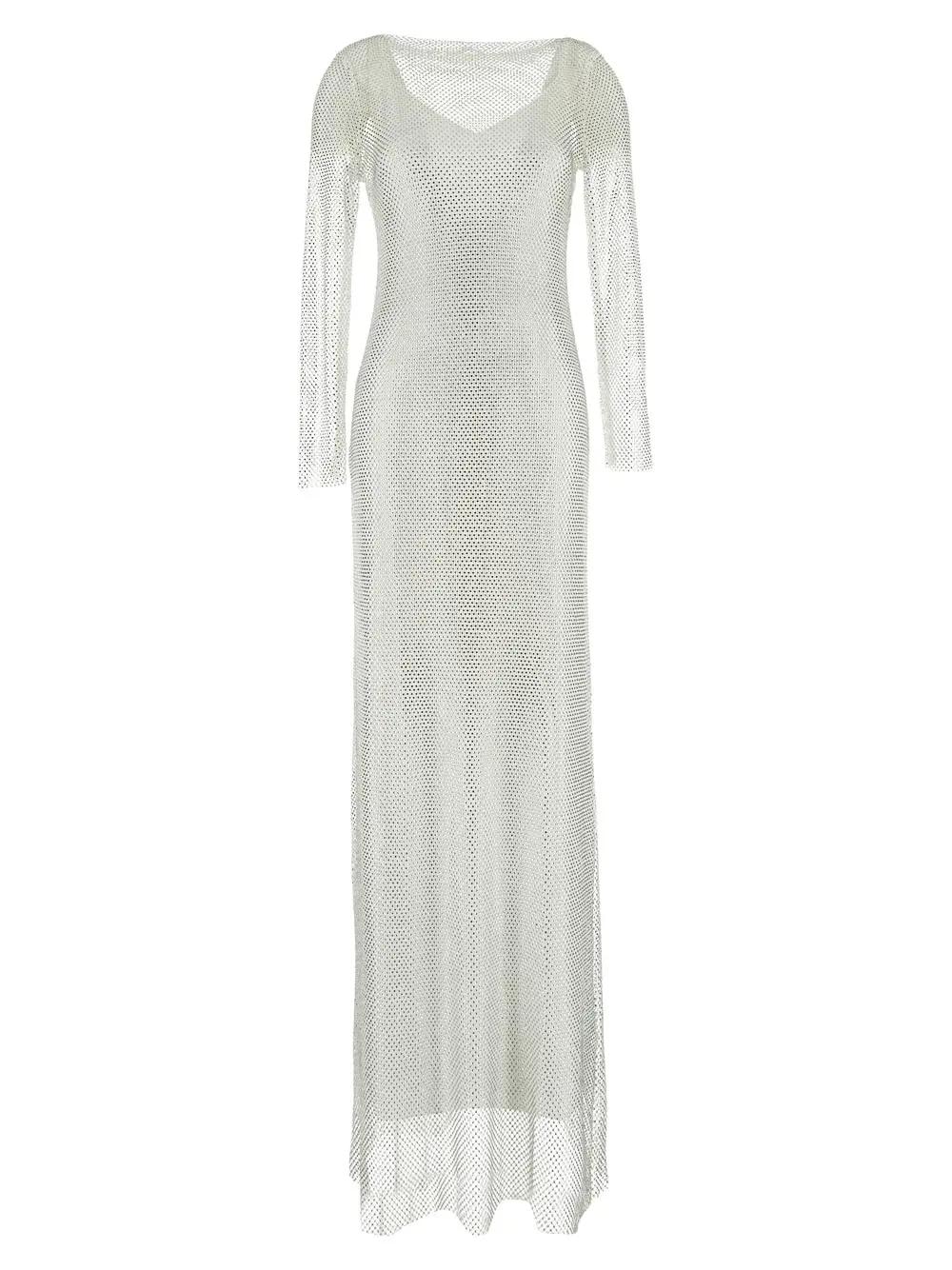 MAX MARA CARACAS EMBROIDERED MESH DRESS WITH CRYSTAL