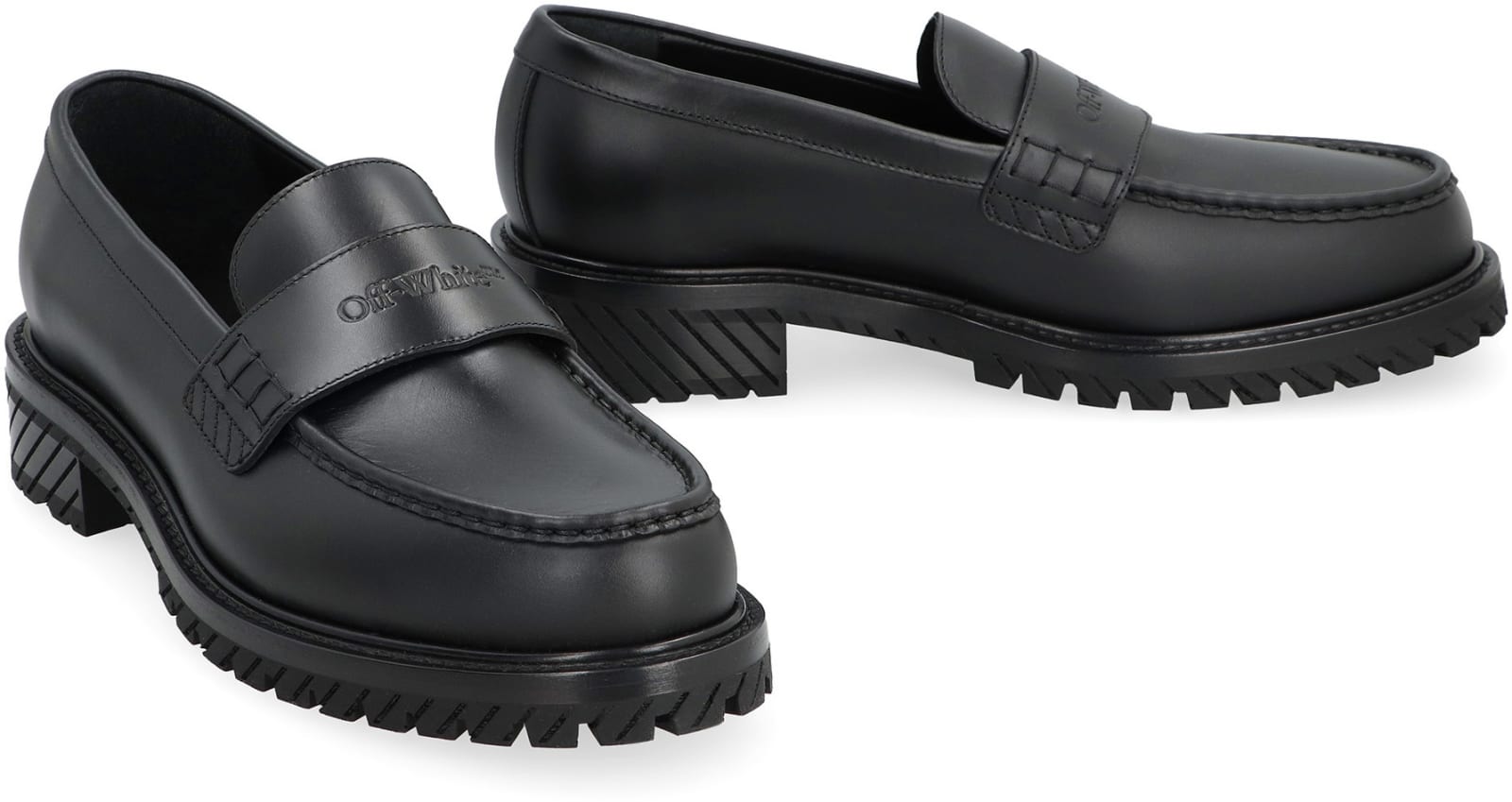 Shop Off-white Military Leather Loafers In Black