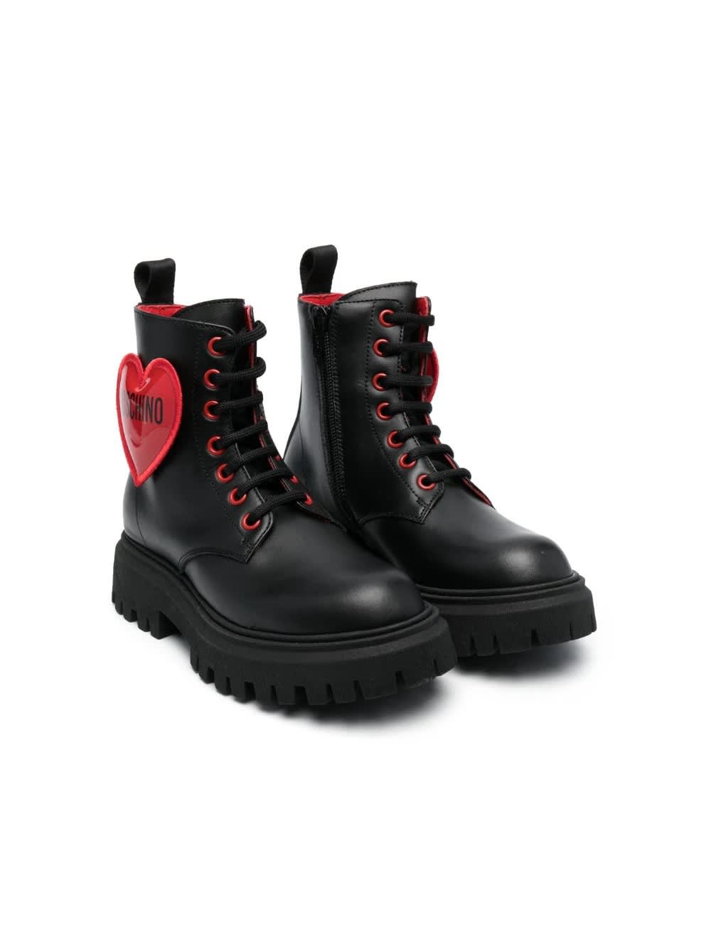 Shop Moschino Combat Boots With Application In Black