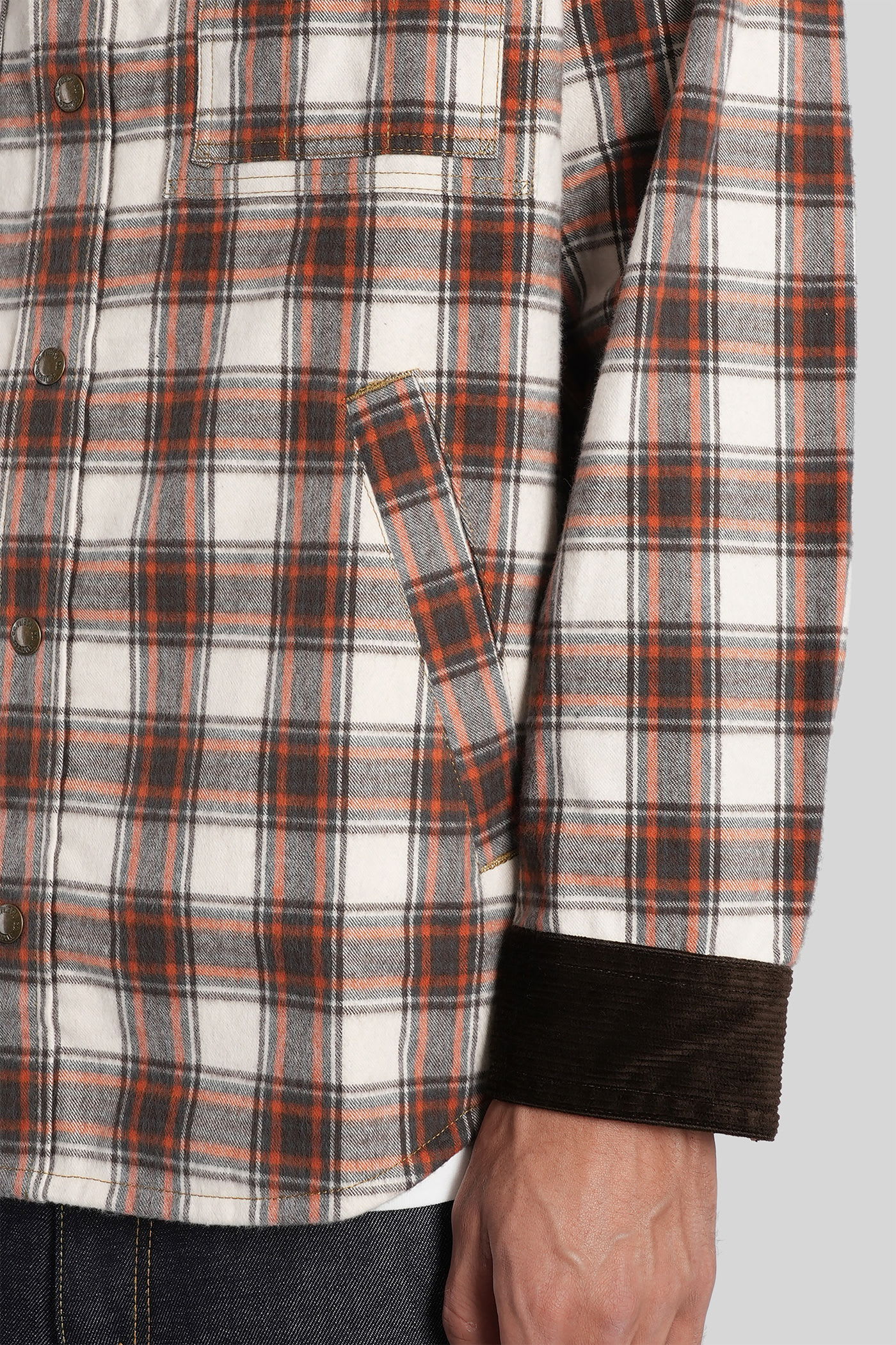 Junya Watanabe Checked Corduroy-paneled Overshirt In Brown