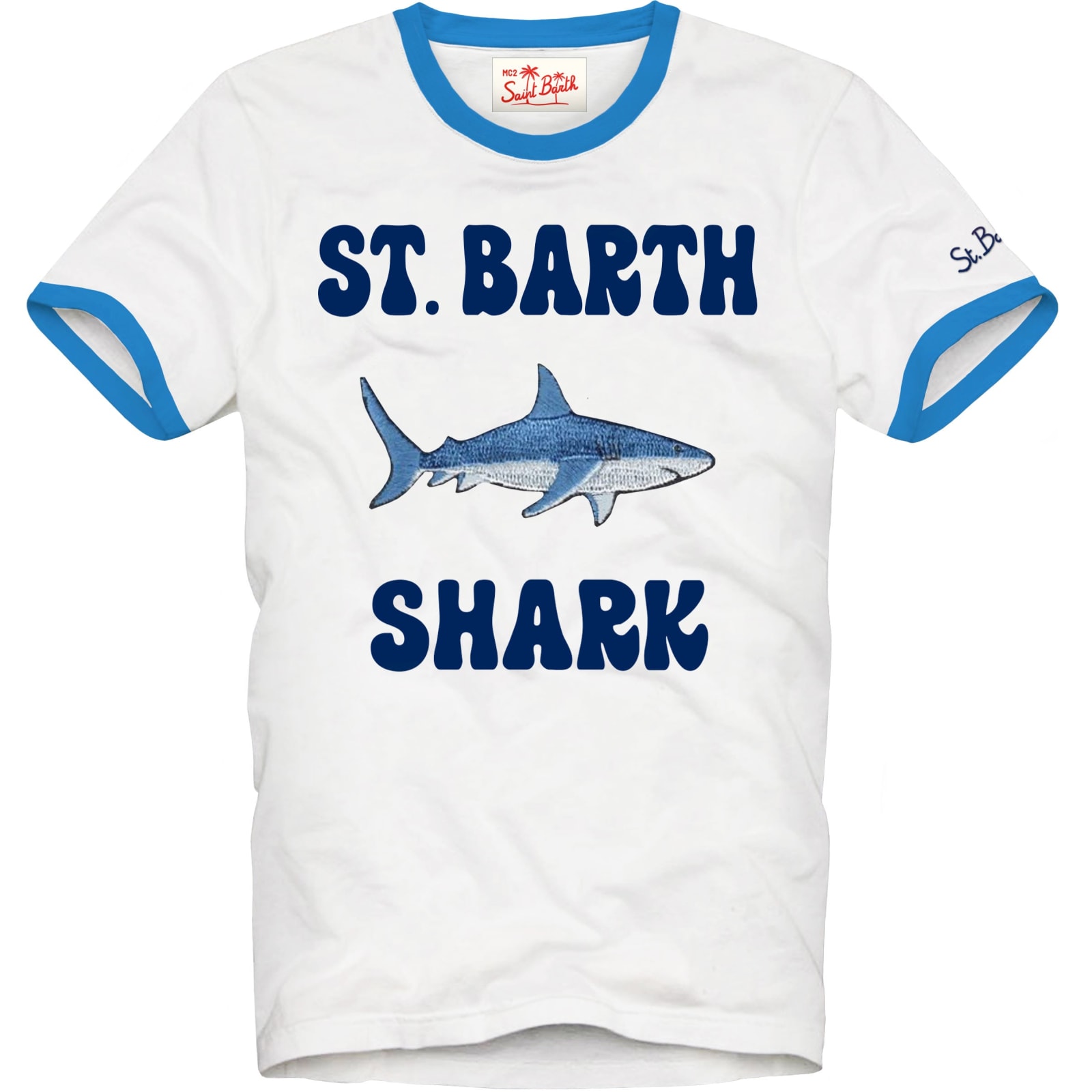 Mc2 Saint Barth Kids' Boy Cotton T-shirt With Shark Print In White