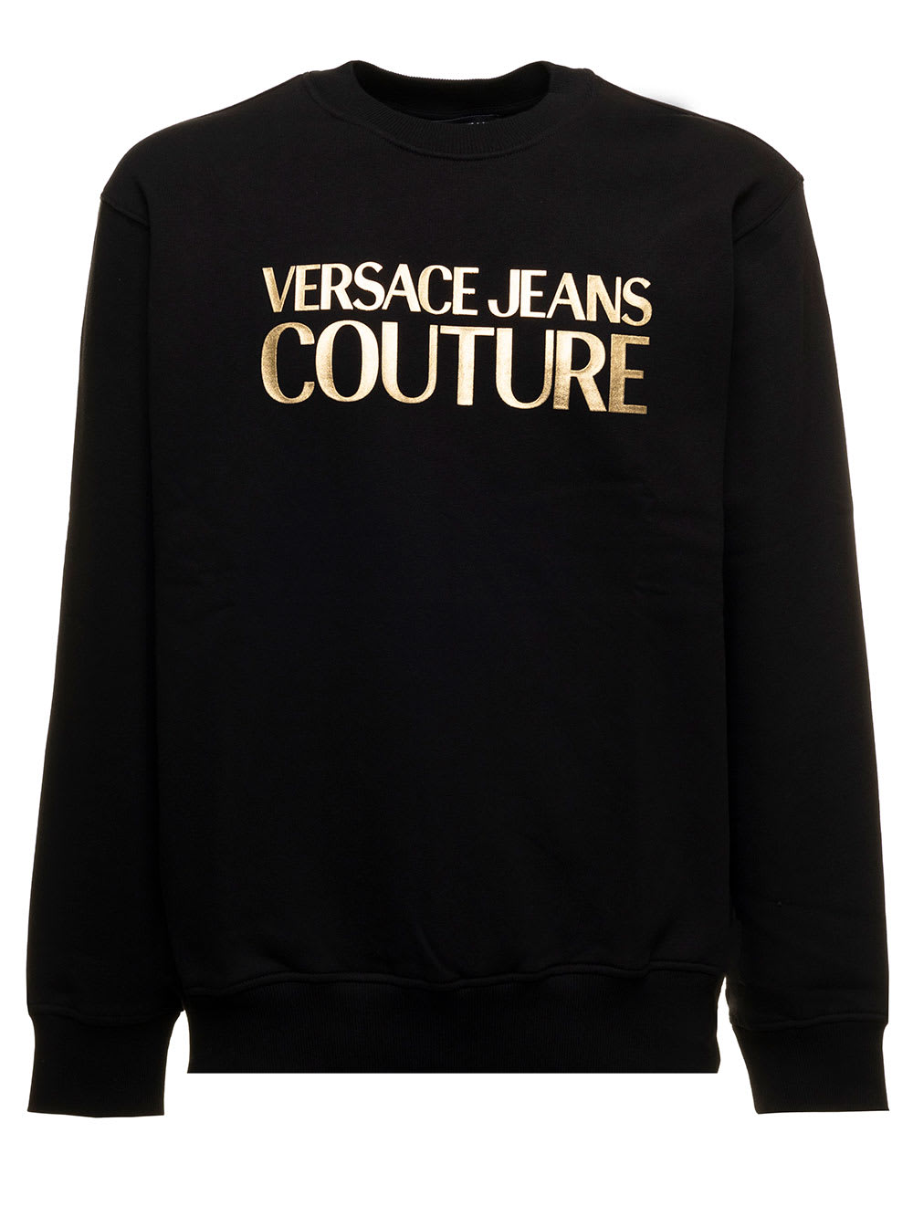 VERSACE JEANS COUTURE THICK FOIL BLACK COTTON SWEATSHIRT AND METALLIZED LOGO PRINT VERSAE JEANS COUTURE MAN