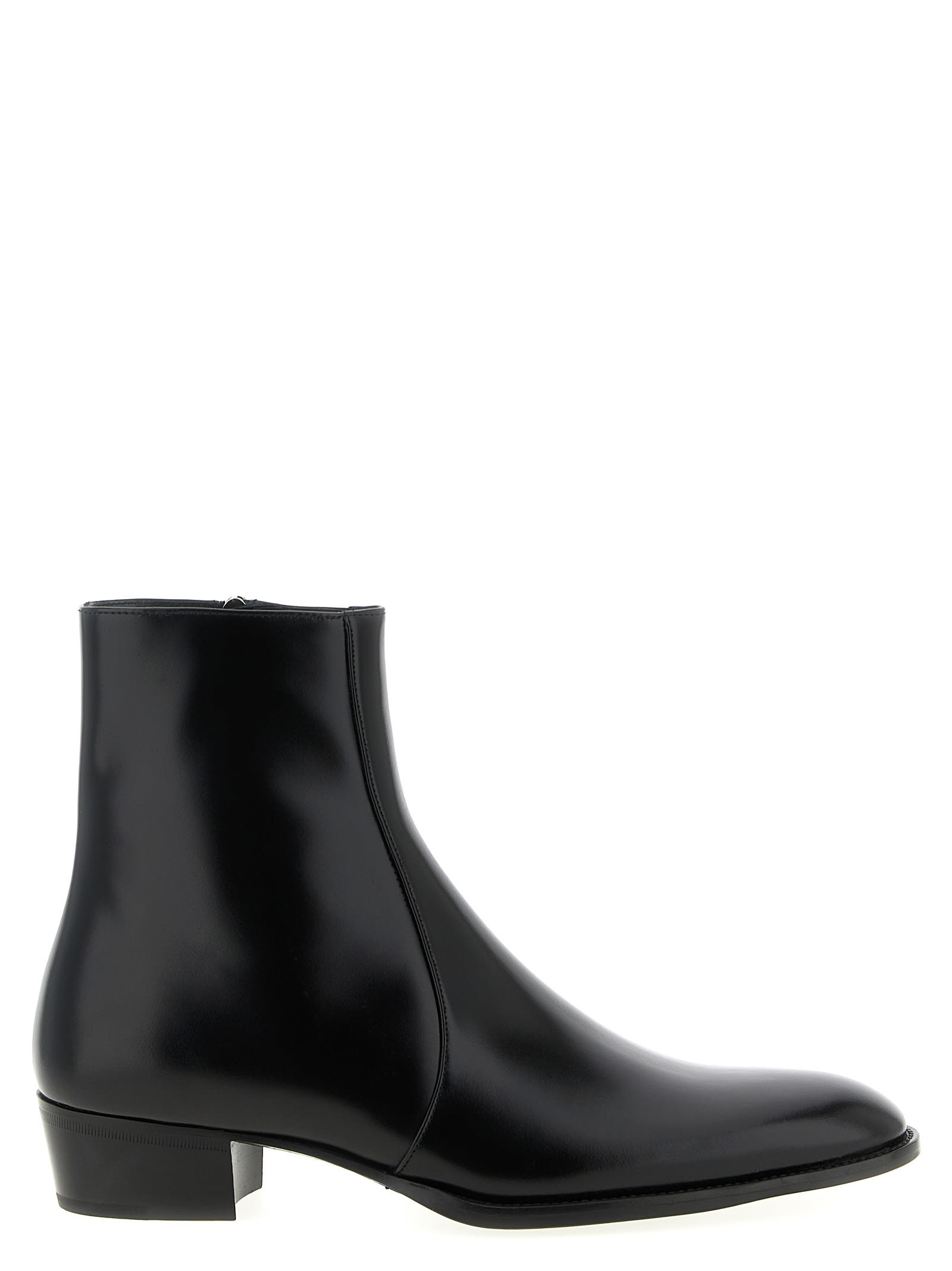 Saint Laurent Black Roman Boots In Smooth Leather In Black