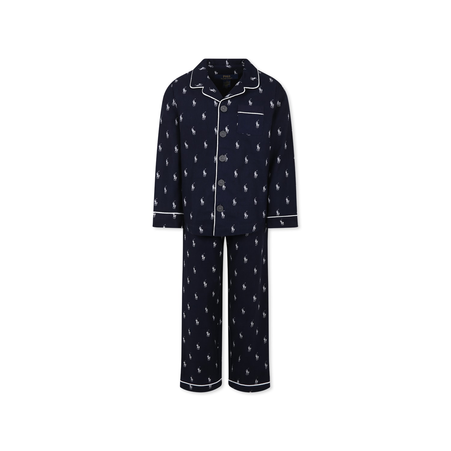 Polo Ralph Lauren Blue Pyjamas For Girl With Horse In Blue