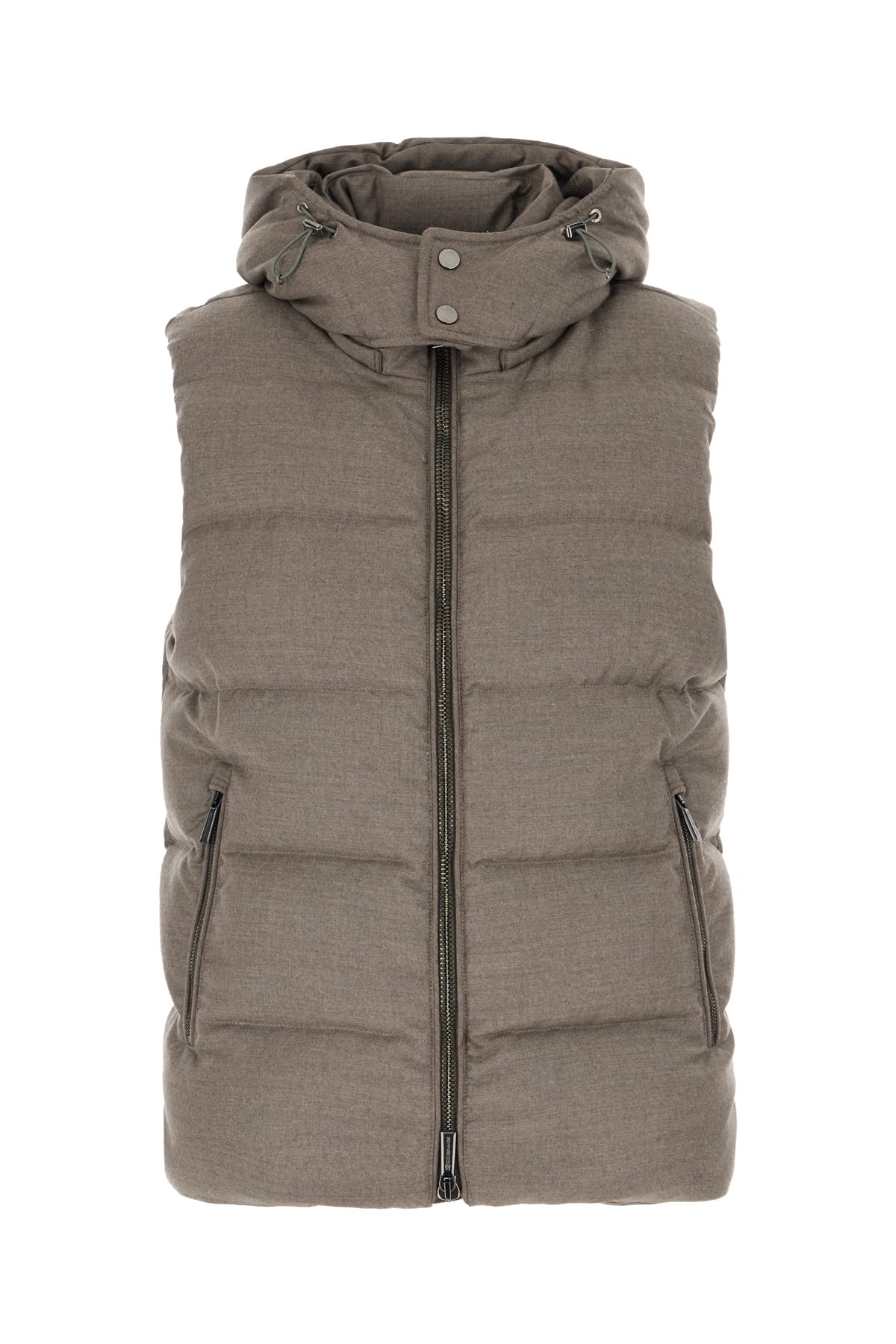 MOORER DOVE GREY WOOL BLEND SLEEVELESS DOWN JACKET 