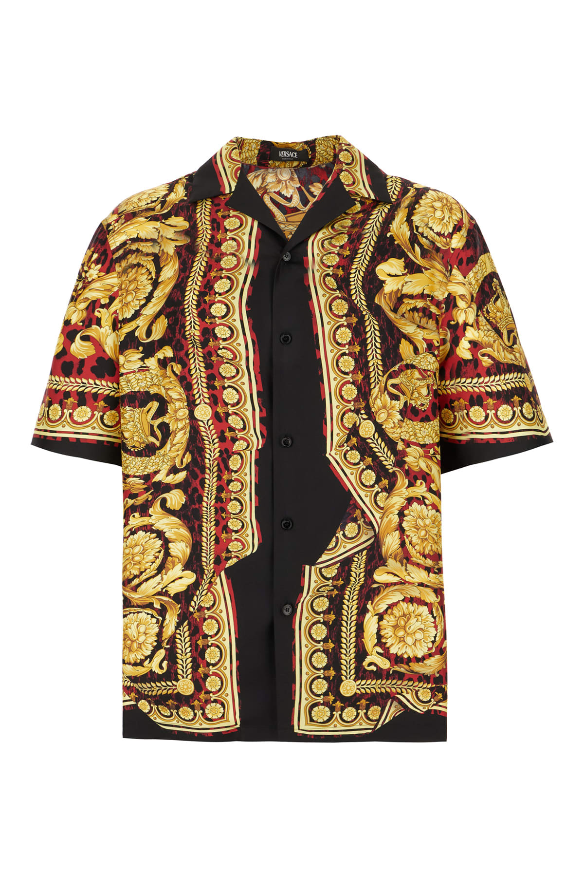 Versace Printed Silk Shirt In Lipstick Gold