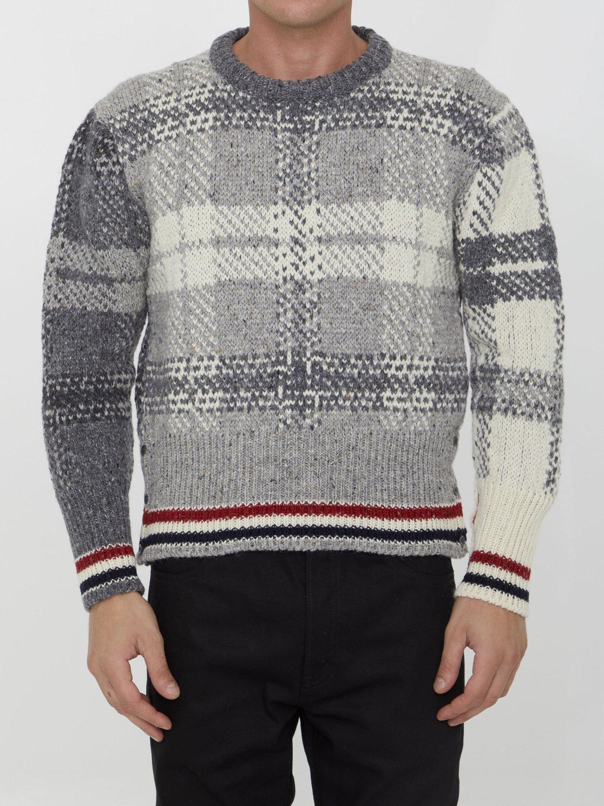 THOM BROWNE TARTAN PRINTED RIBBED PULLOVER