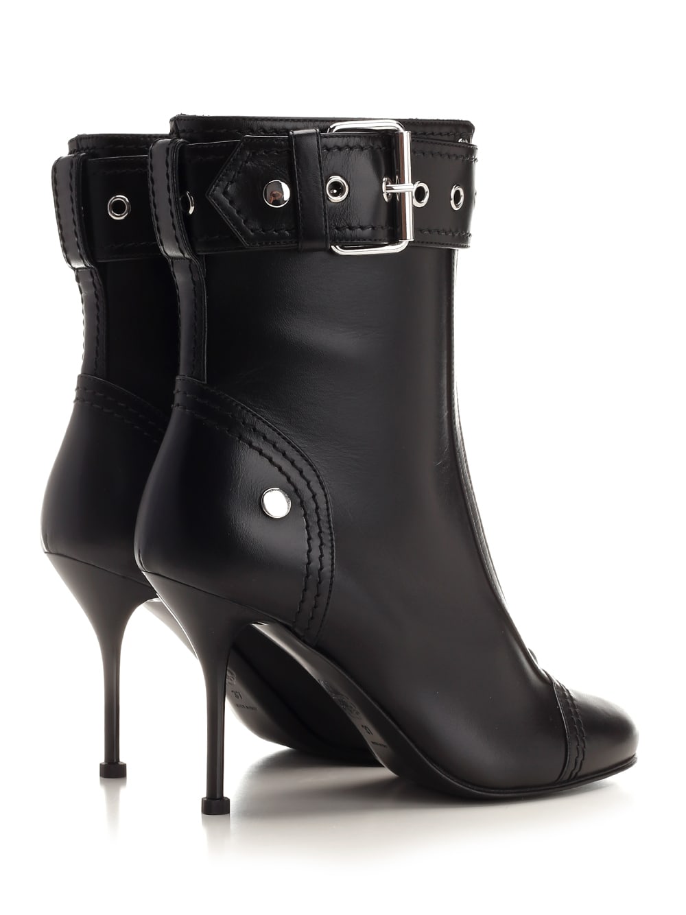 Alexander Mcqueen Heeled Biker Boots In Black Silver