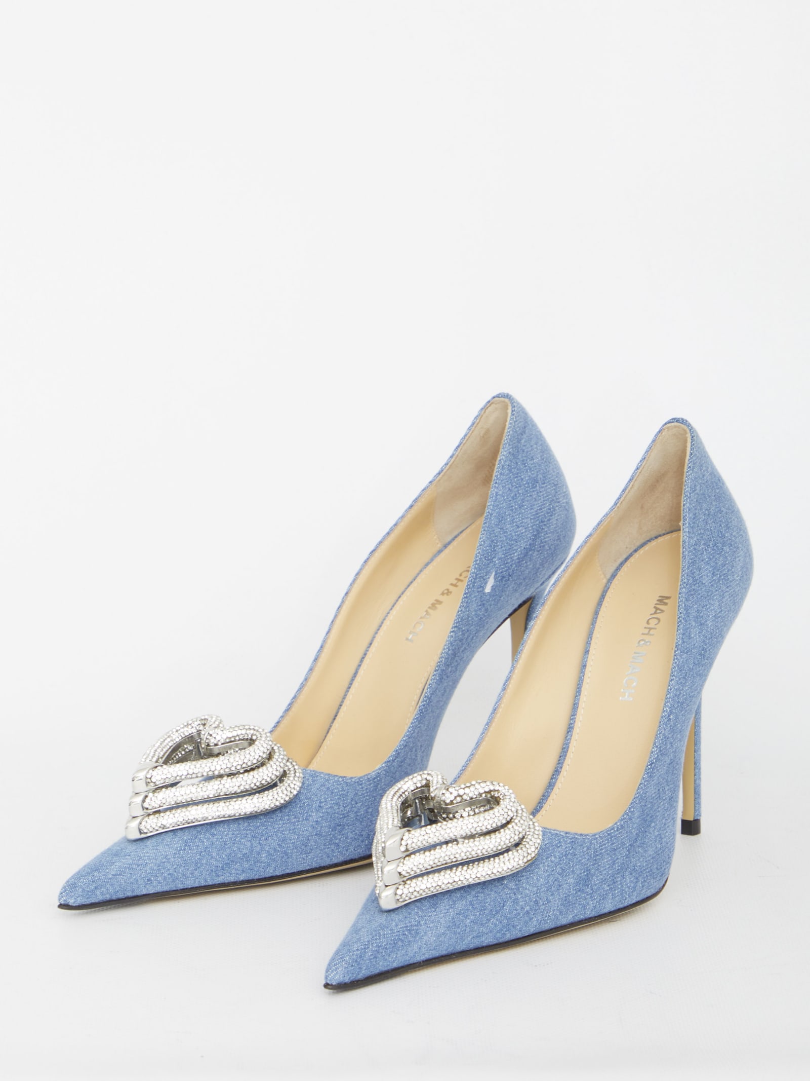 Shop Mach &amp; Mach Triple Heart Denim Pumps In Blue