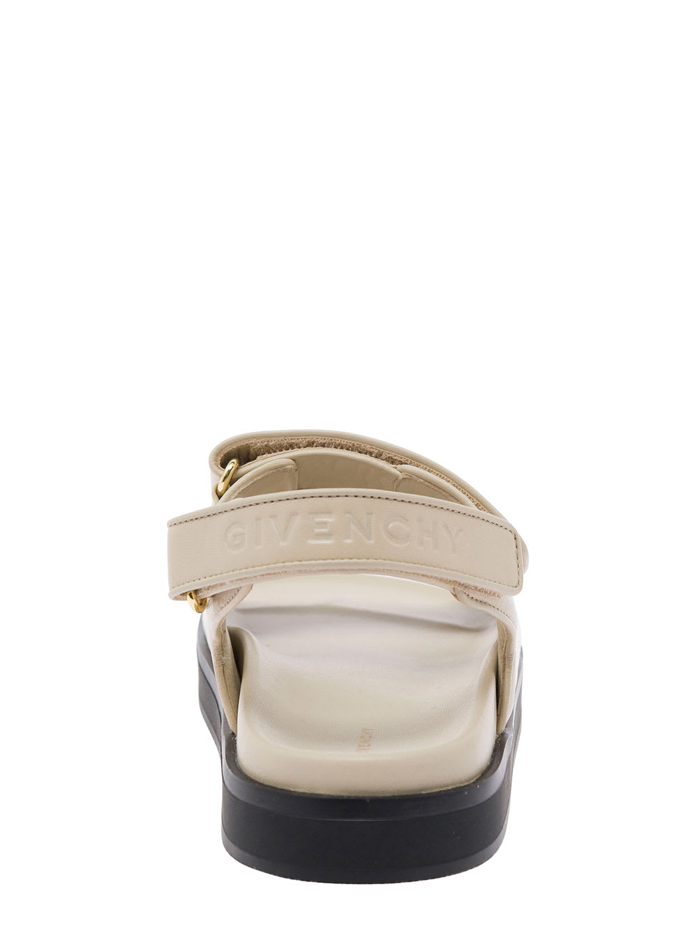 Shop Givenchy Beige Flat Sandals With Straps And 4g Detail In Padded Leather Woman