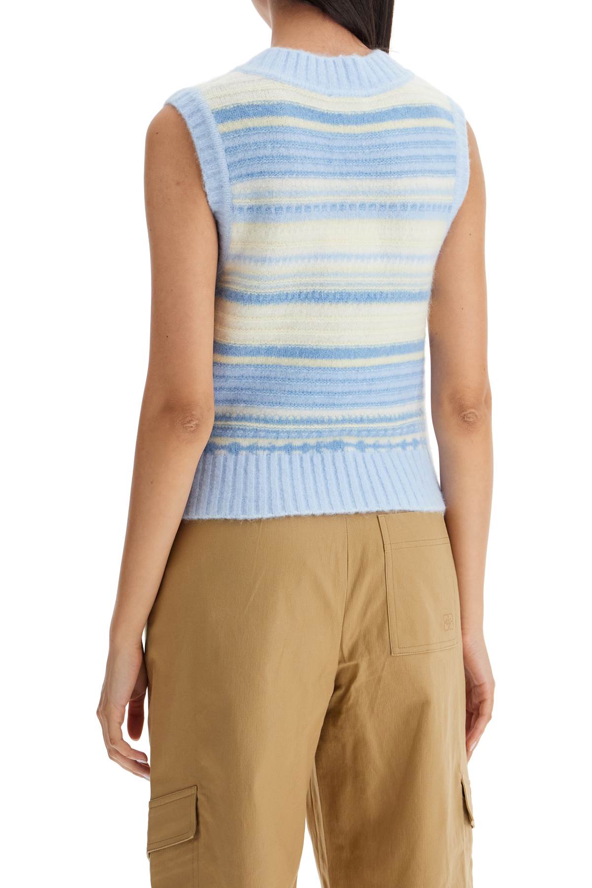 Shop Ganni Soft Striped Knit Vest With A Comfortable In Skyway (light Blue)