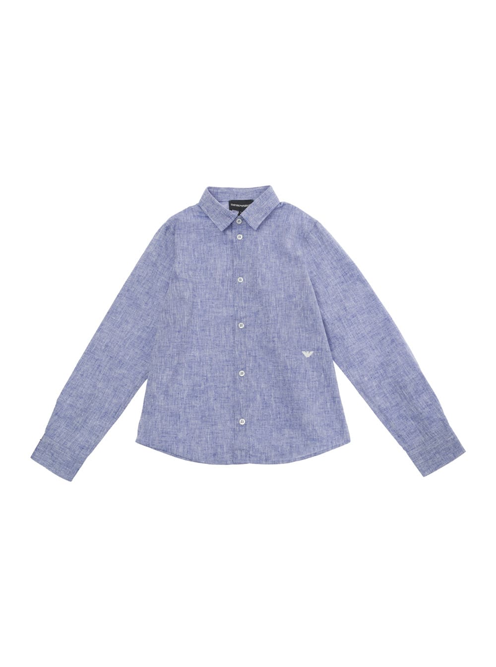 Shop Emporio Armani Light Blue Shirt With Logo Embroidery In Cotton And Linen Boy
