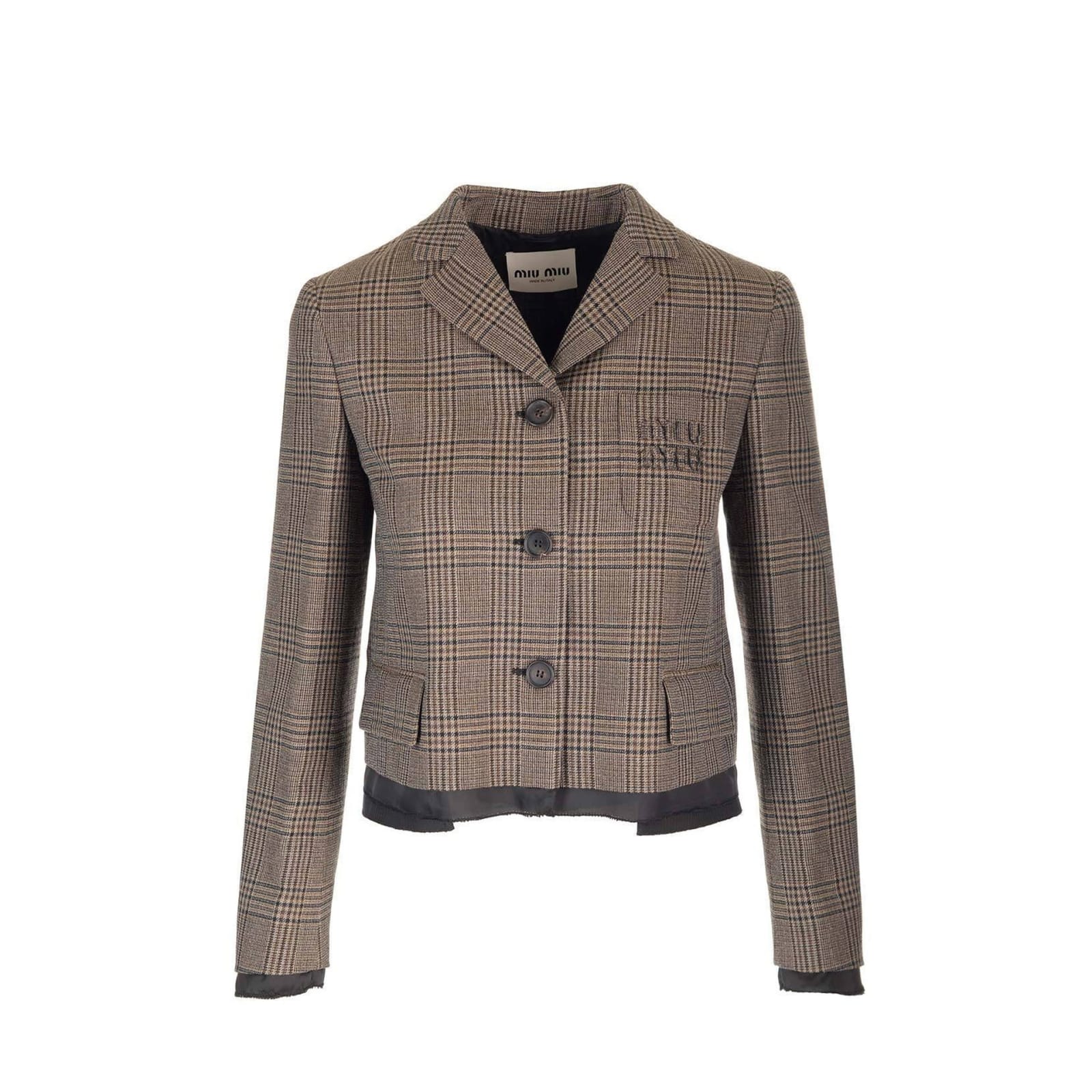 Shop Miu Miu Check-pattern Wool Jacket In Brown