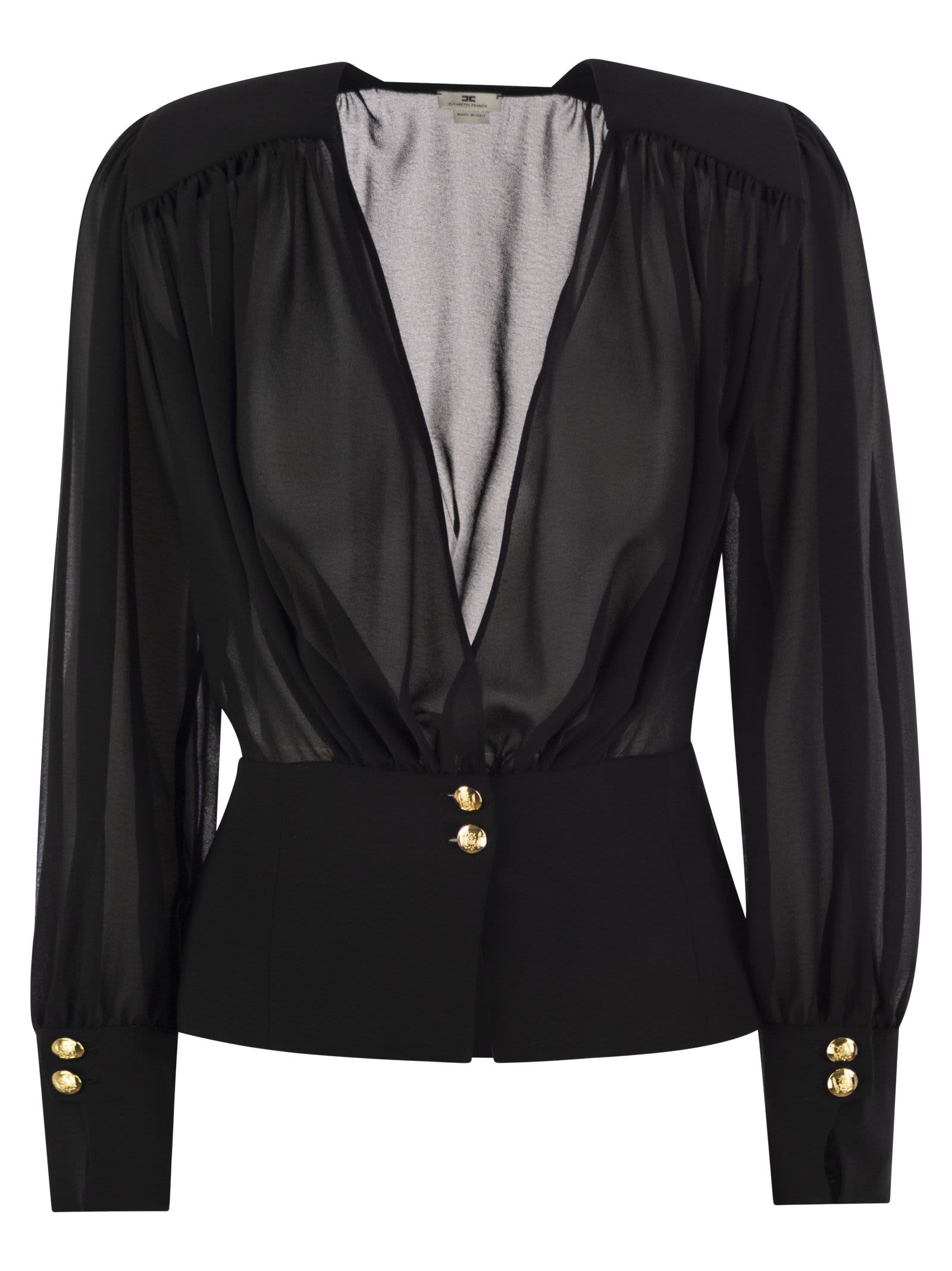 Shop Elisabetta Franchi Georgette Blouse With Basque In Black