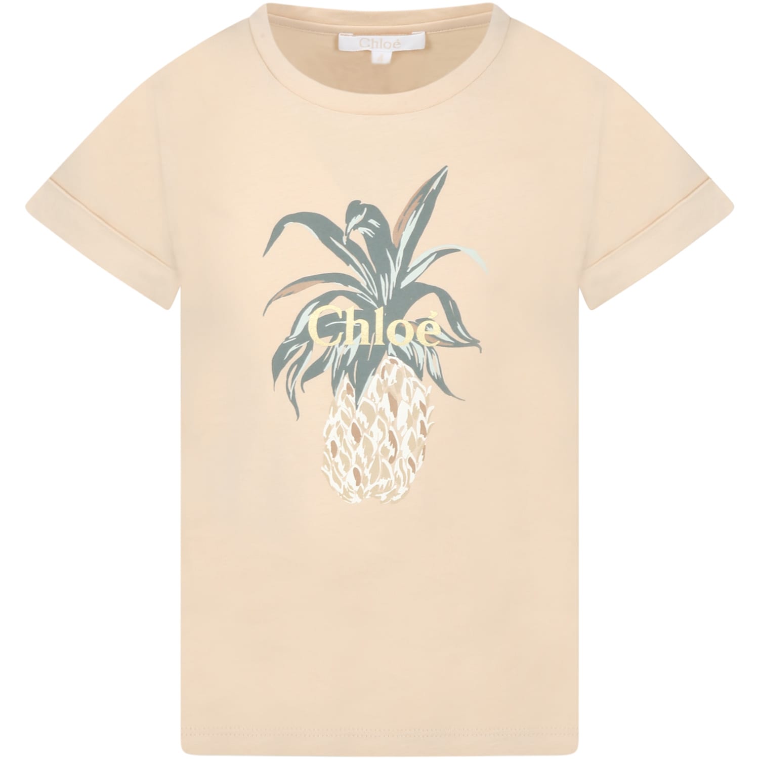 Chloé Beige T-shirt For Girl With Pineapple