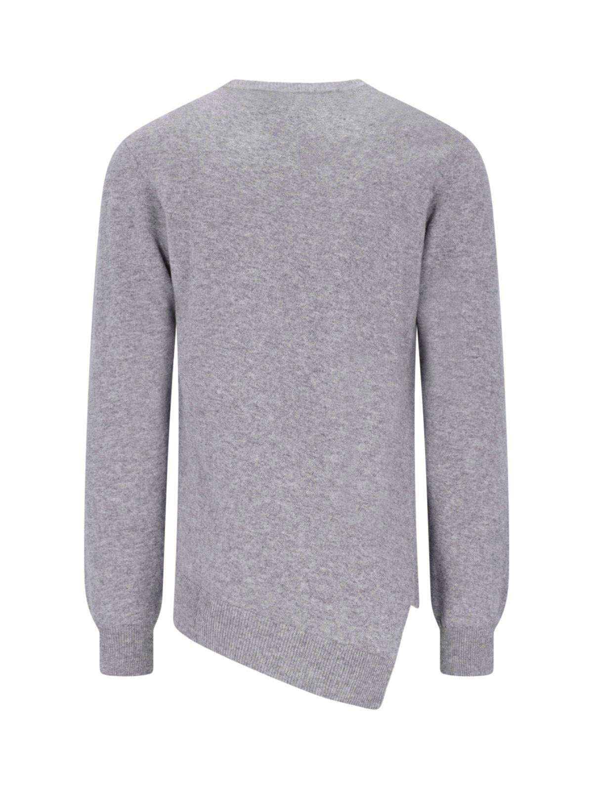 Comme Des Garçons X Lacoste Asymmetric-hem Crewneck Jumper In Grey