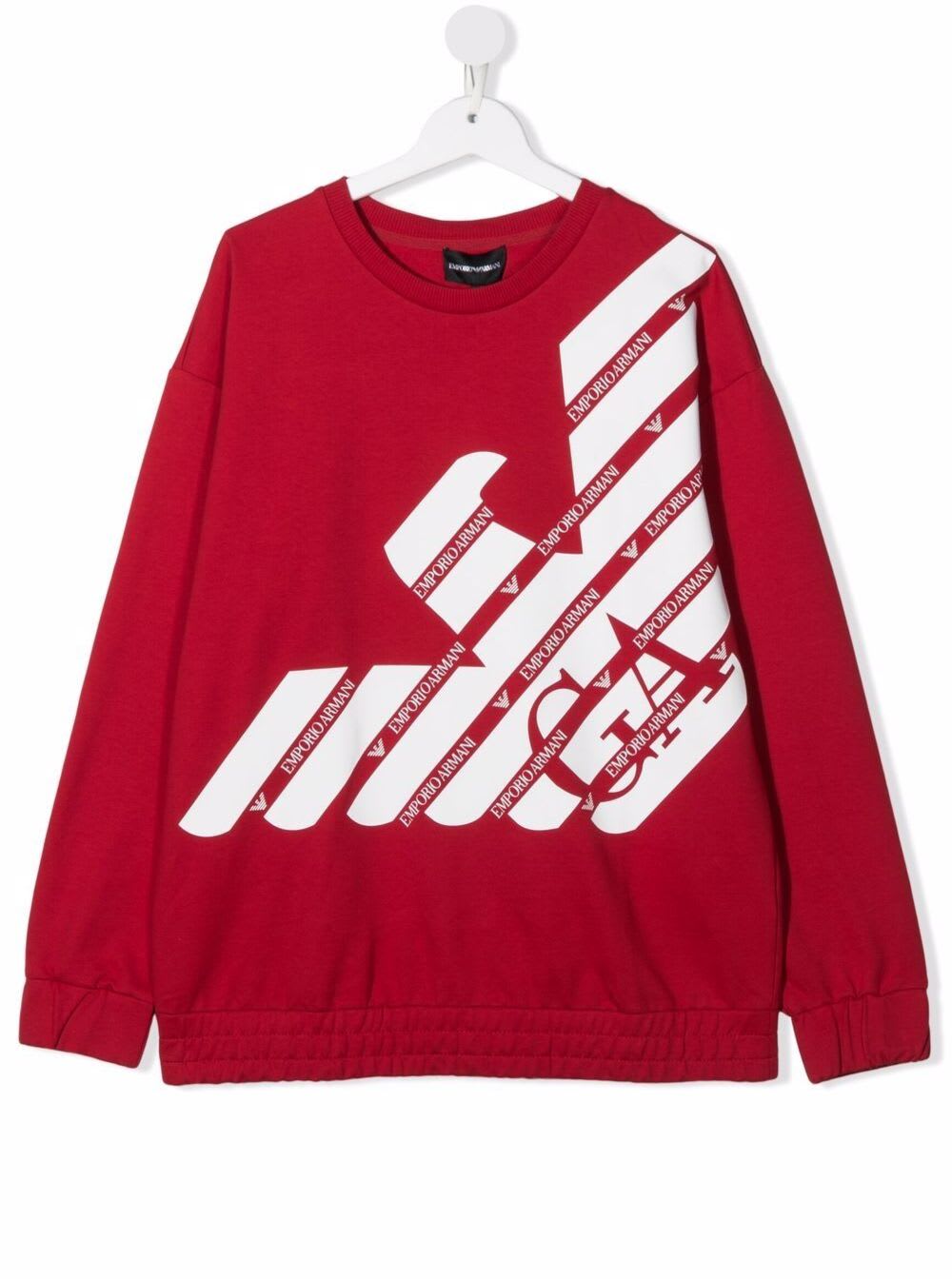 Emporio Armani Kids Boys Red Cotton Sweatshirt With Logo Print