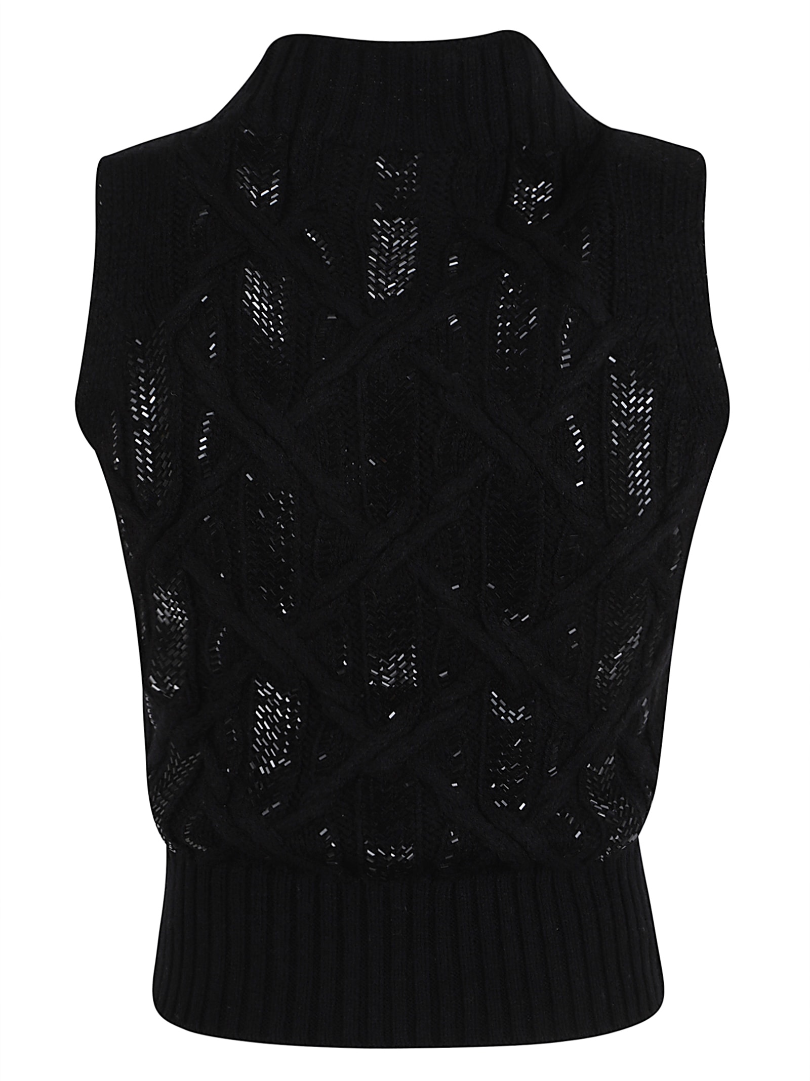 Ermanno Scervino Cropped Sleek Knitted Top With High Neck In Black