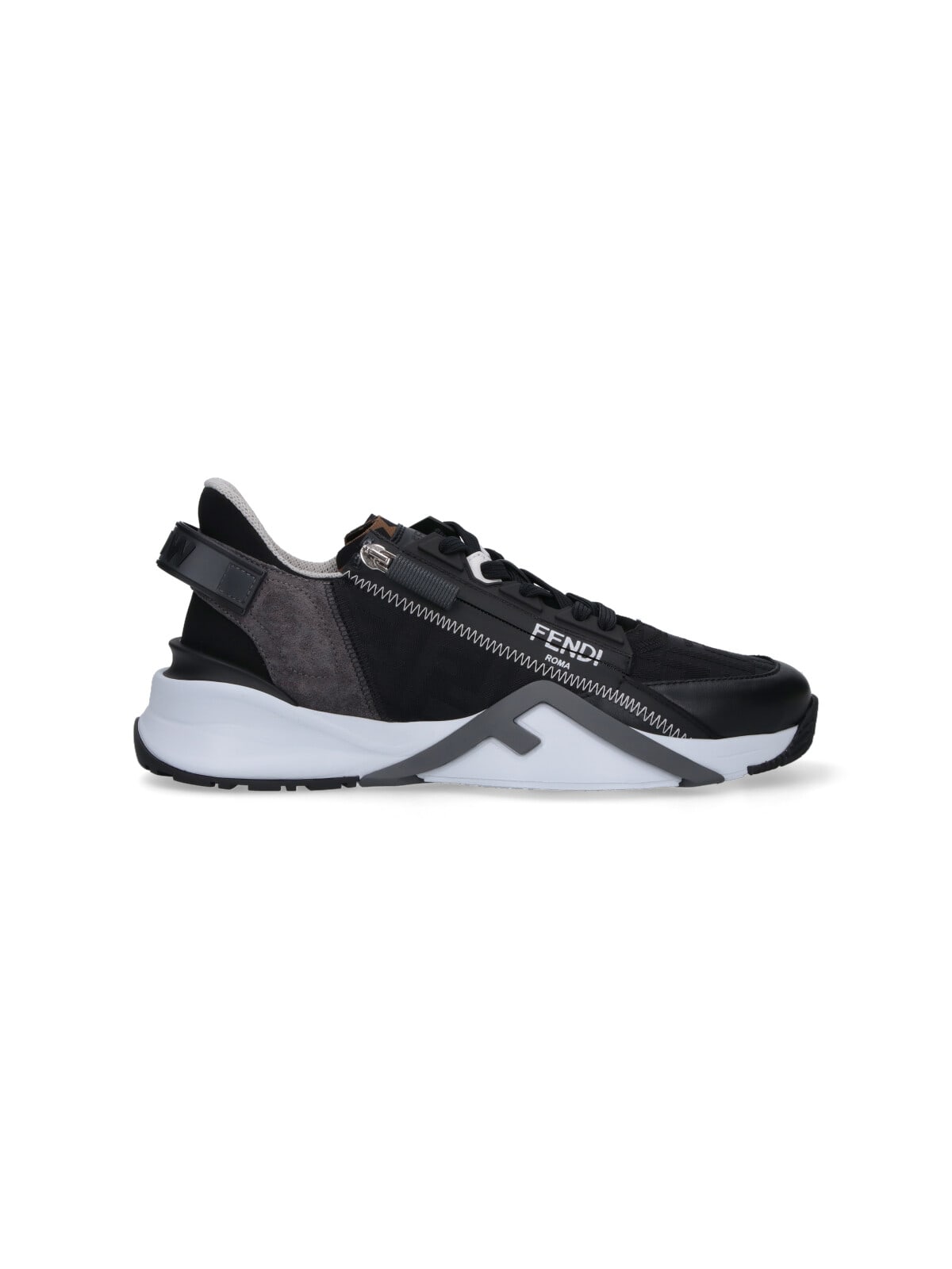 Fendi Structured Stitched Collar Sole Sneakers In Black