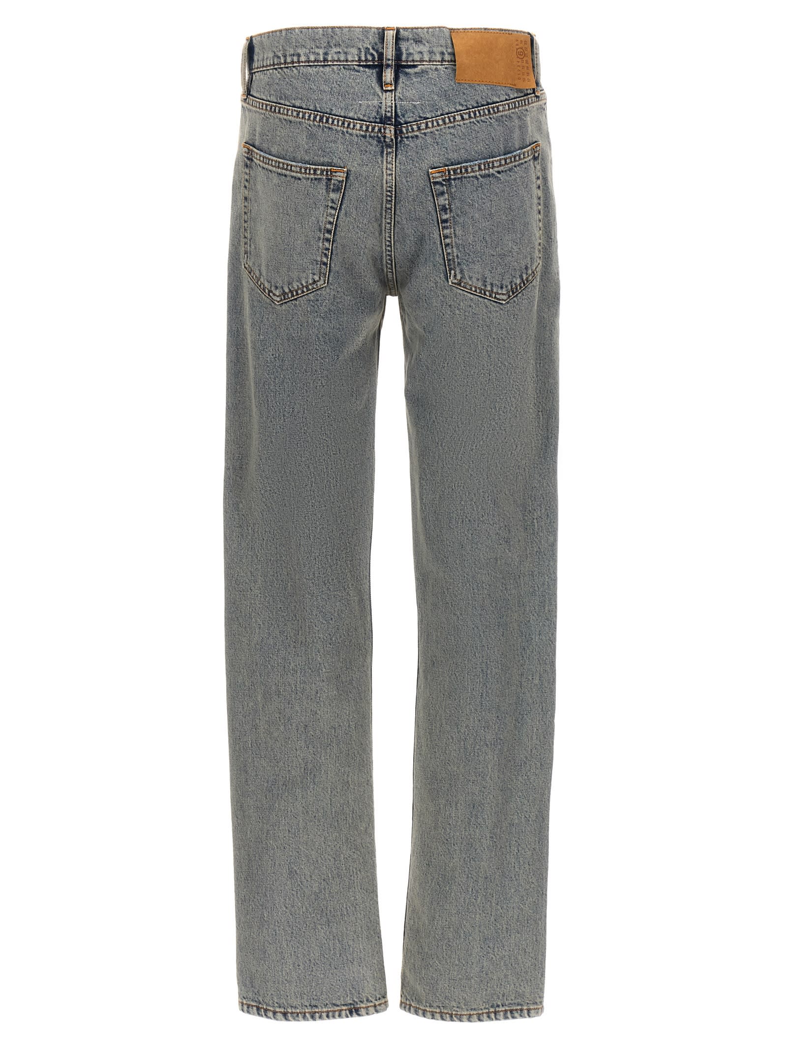 Shop Mm6 Maison Margiela Visible Stitching Jeans In Light Blue