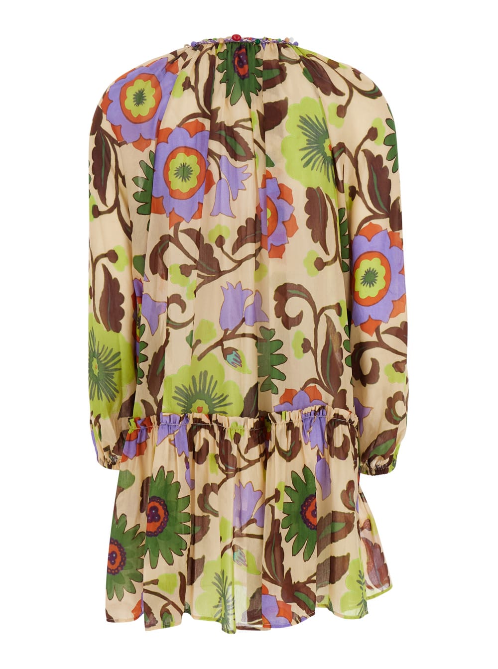 Shop Anjuna Marlene Multicolor Dress With All-over Floral Motif In Cotton And Silk Blend Woman