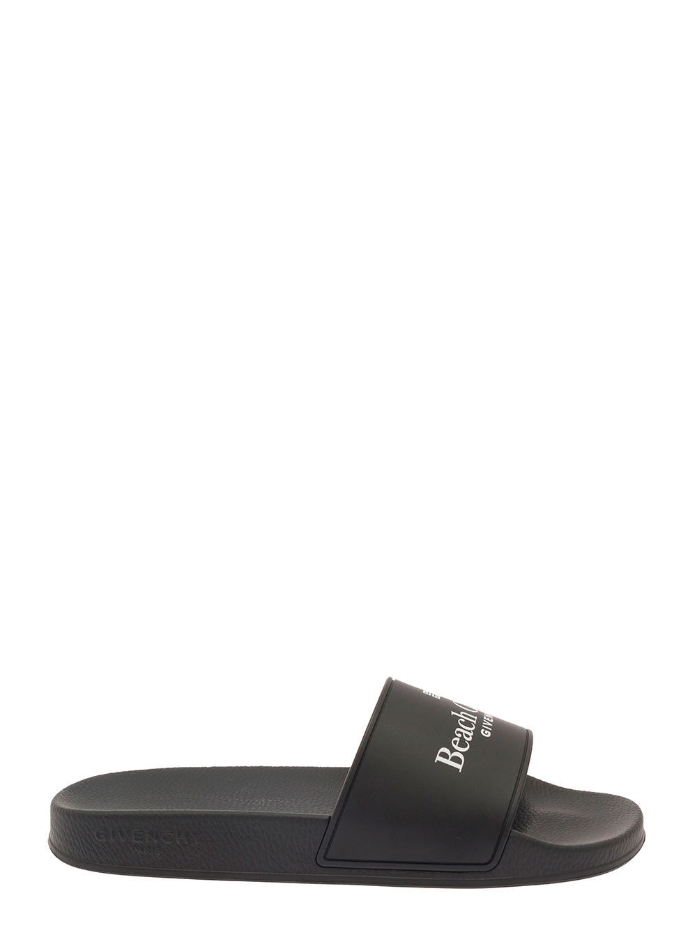 Givenchy La Plage Black Flat Slides With Logo In Polyurethane Man