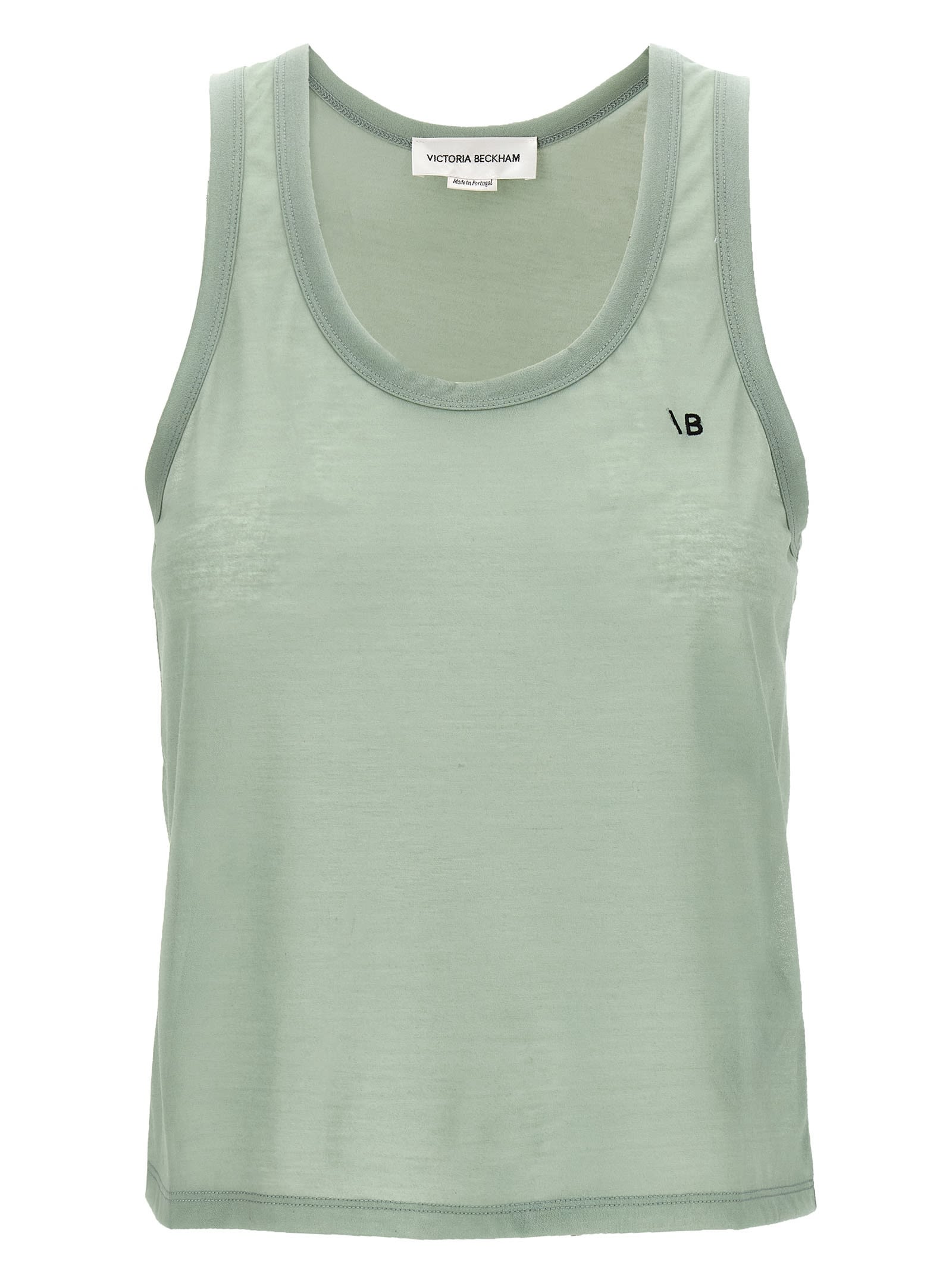 Shop Victoria Beckham Logo Embroidery Tank Top In Green