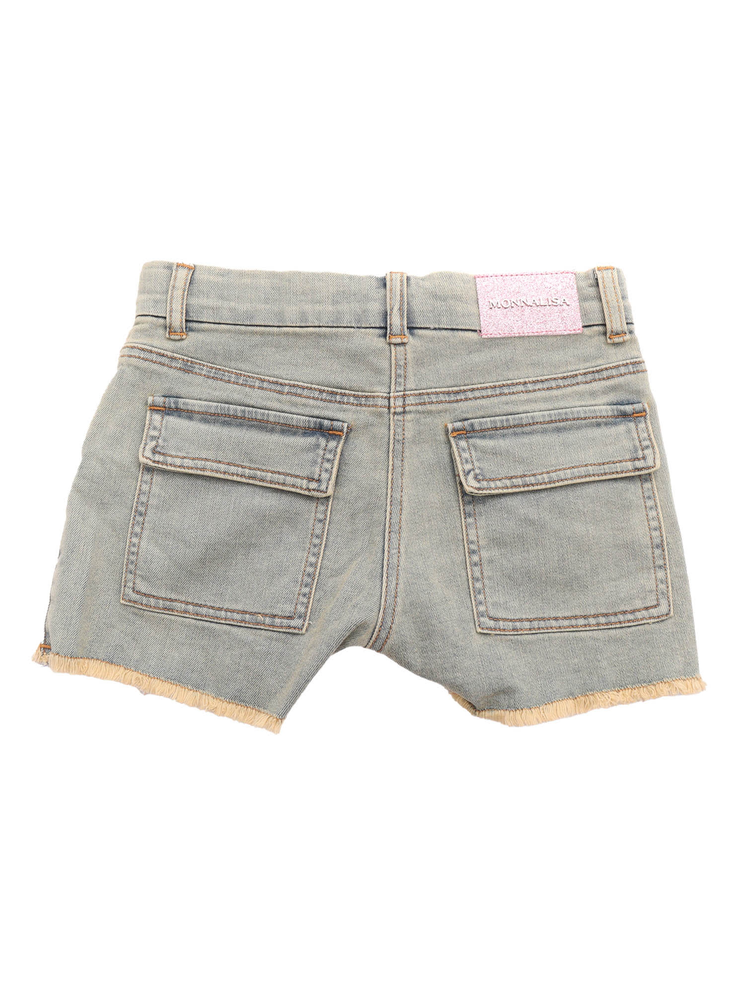 Monnalisa Peach Blossom Printed Denim Shorts In Grey