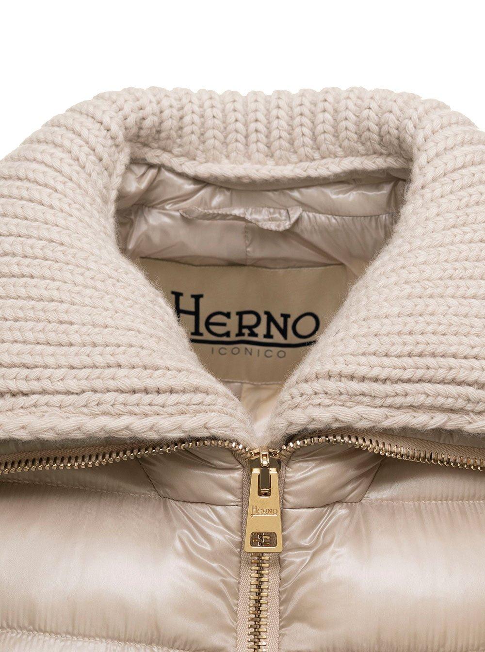 Shop Herno Two-way Zip Padded Jacket In Beige