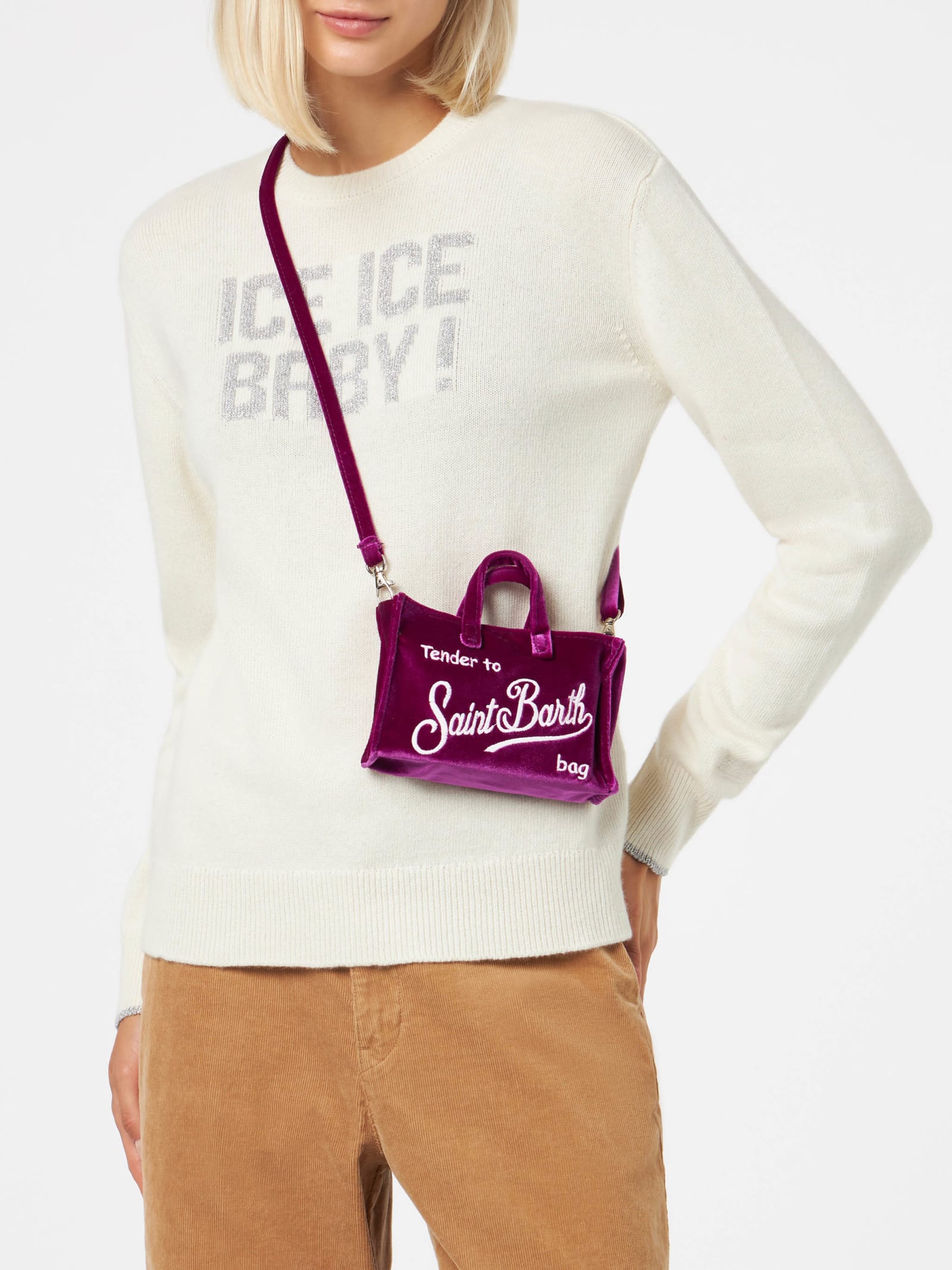Mc2 Saint Barth Fuchsia Velvet Phone Holder Micro Bag In Black