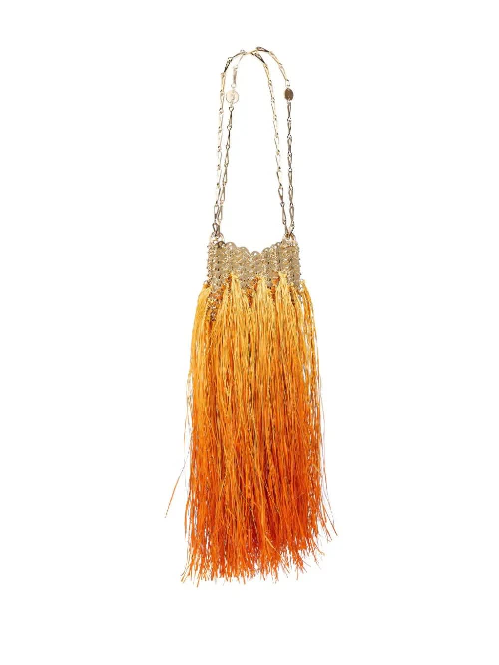 Shop Rabanne Golden Iconic 1969 Nano Shoulder Bag With Orange Fringes