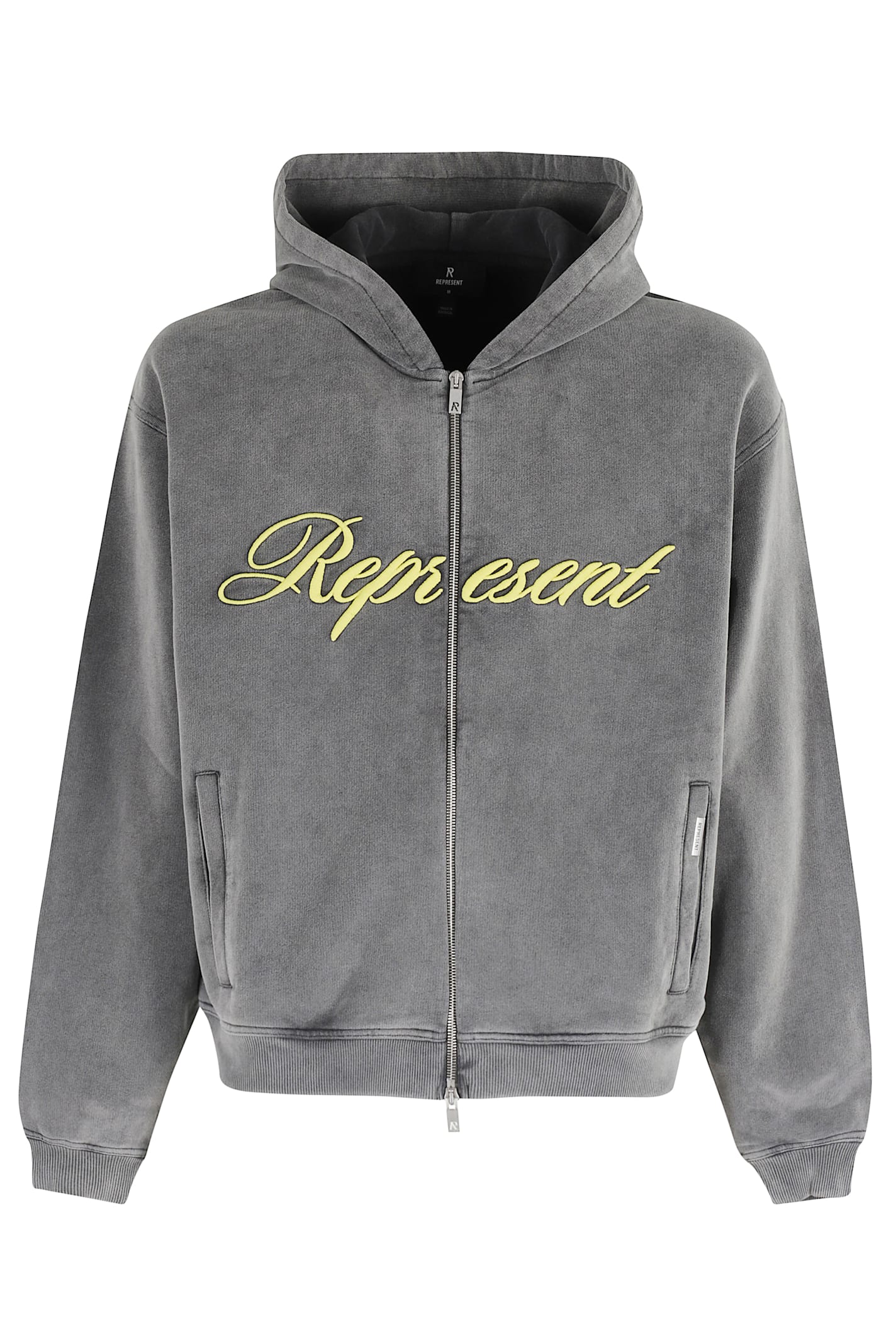 Represent Mens Script Logo Zip-up Cotton Hoody Vintage Grey In Gray