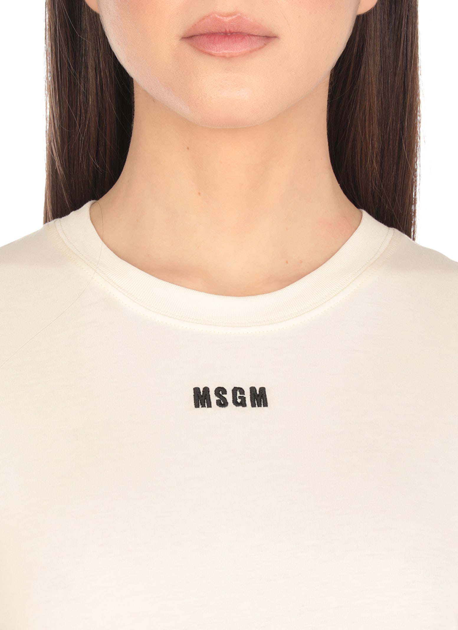 Msgm Knee Length Dress Crew Neck In Ivory