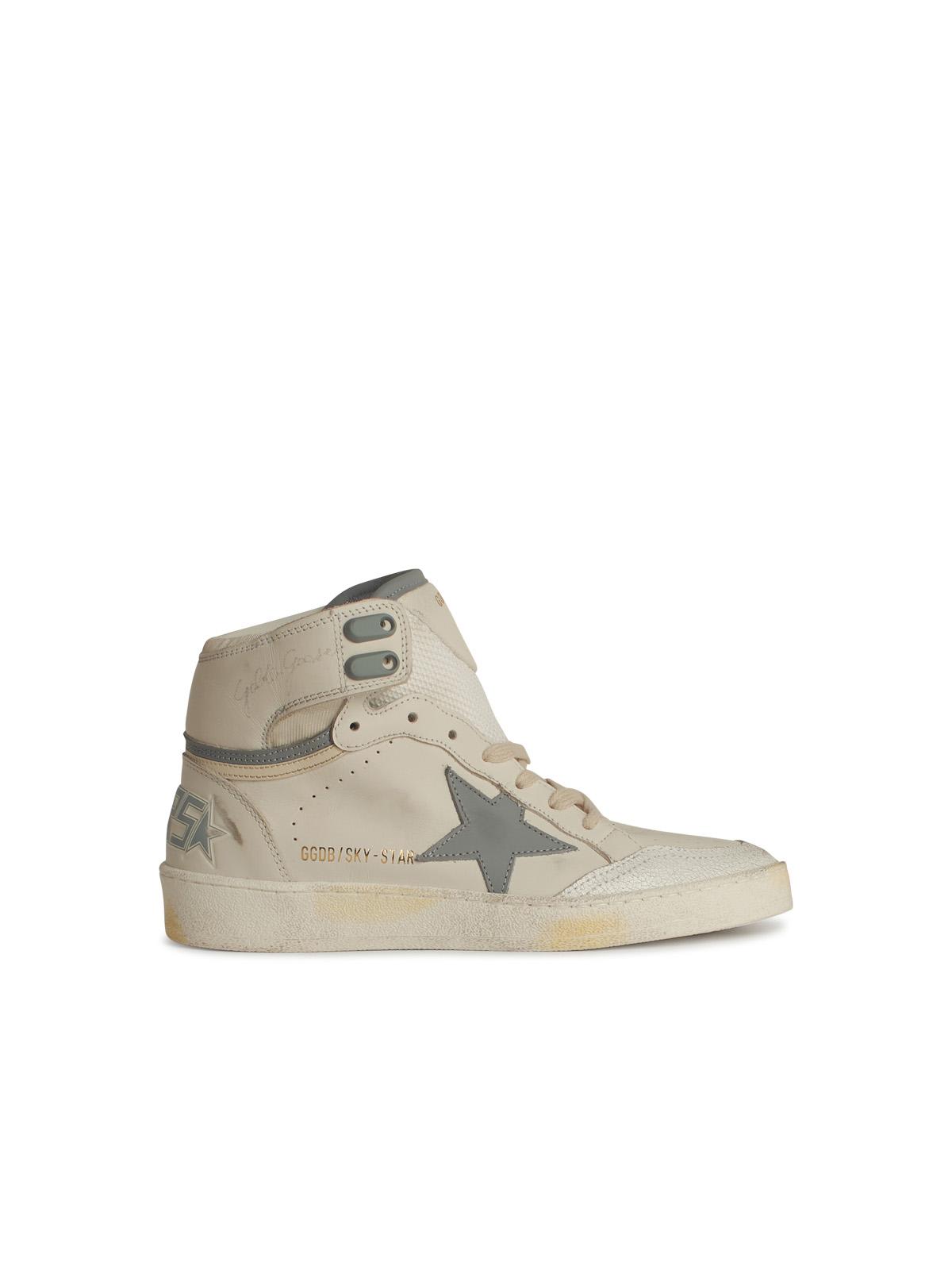 Golden Goose Sky Star White Leather Sneakers In White/silver Blue/beige