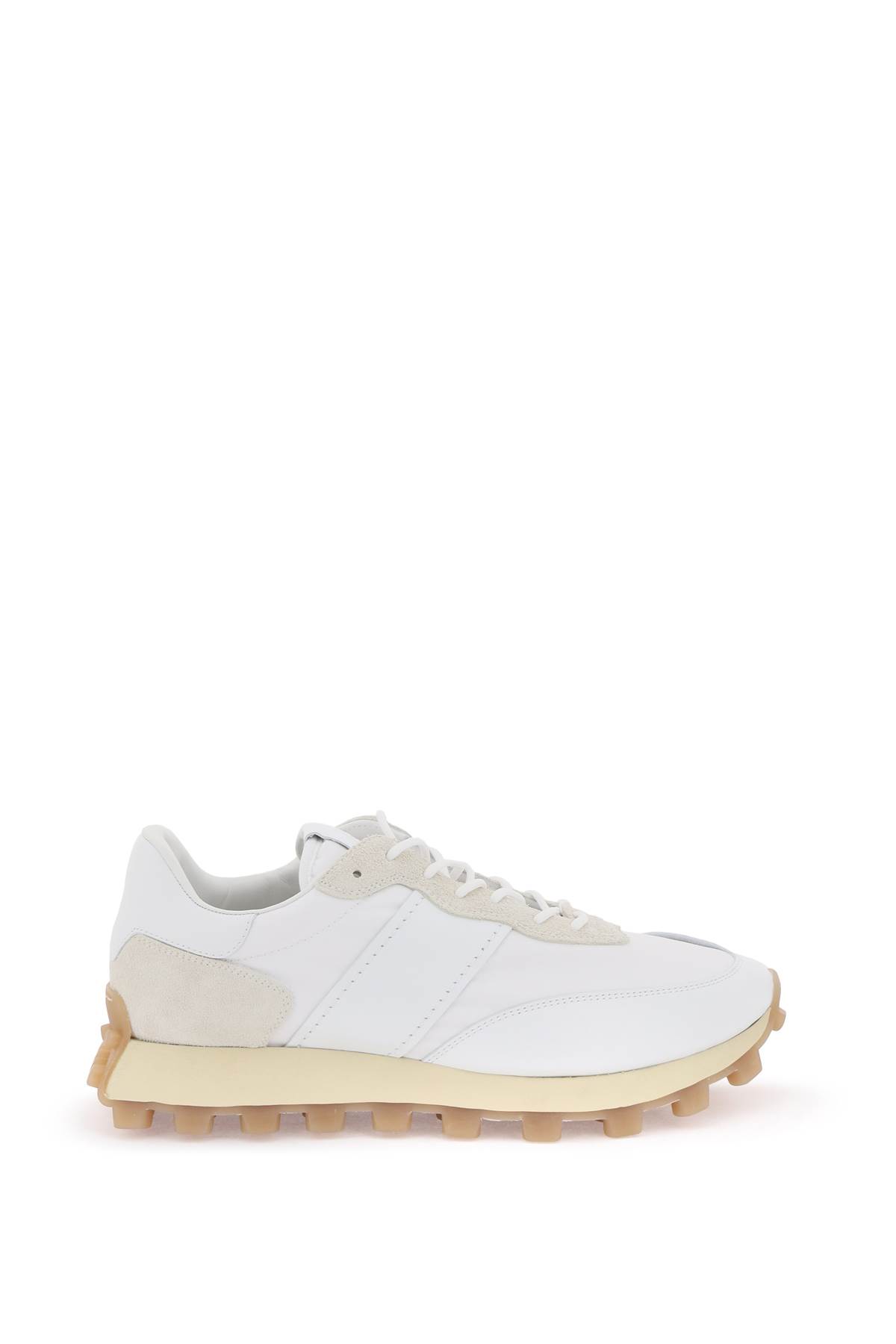 Shop Tod's Leather And Fabric 1t Sneakers In Bianco Bianco Lana (beige)