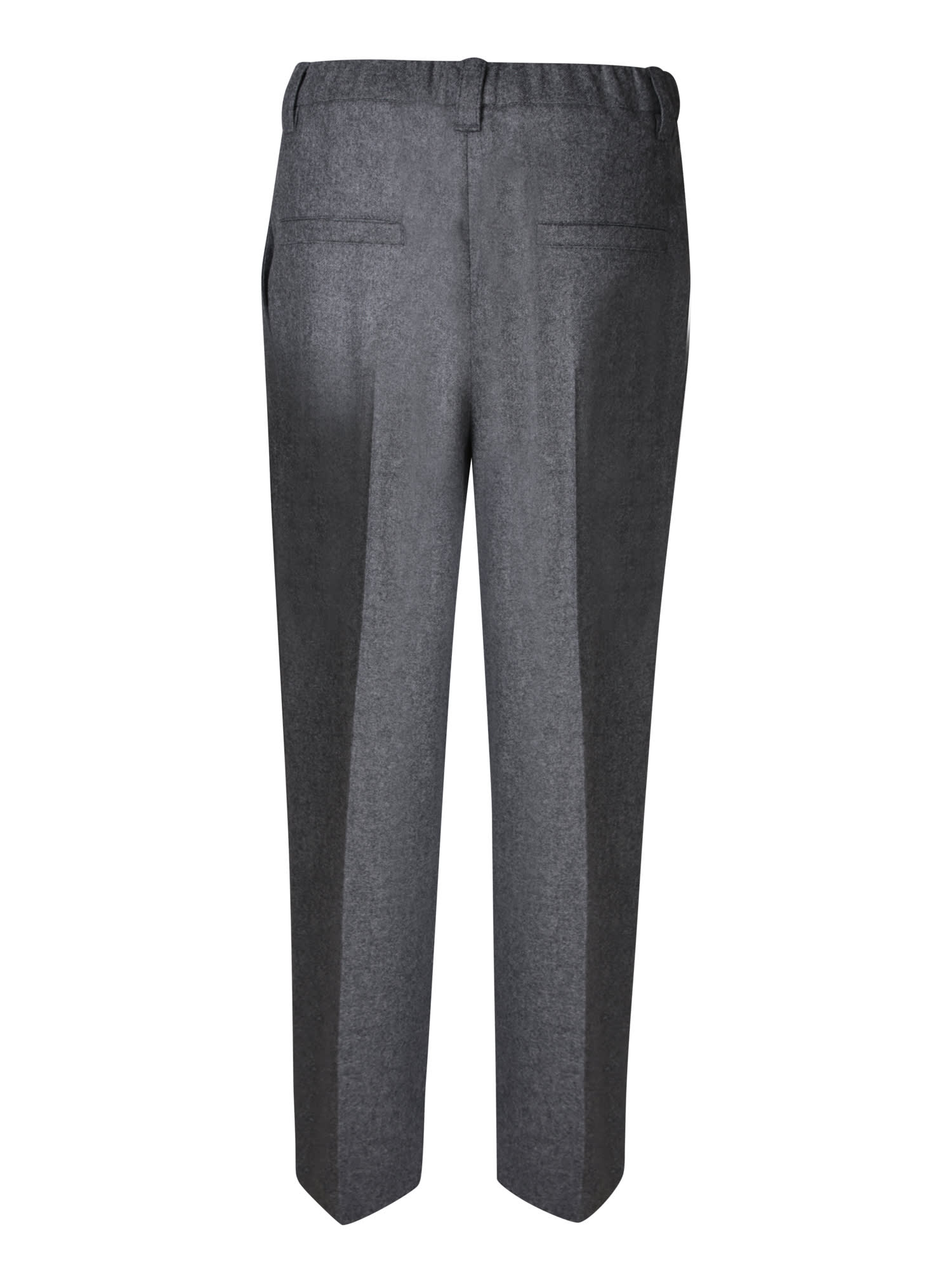 Shop Brunello Cucinelli Grey Flannel Pleated Trousers