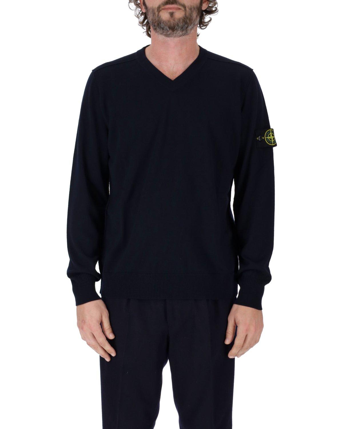 Shop Stone Island V-neck Ribbed Jumper In Blue