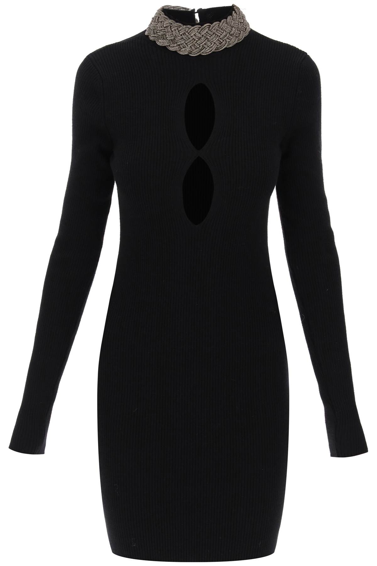 Shop Giuseppe Di Morabito Knitted Mini Dress With Jewel Collar In Black (black)