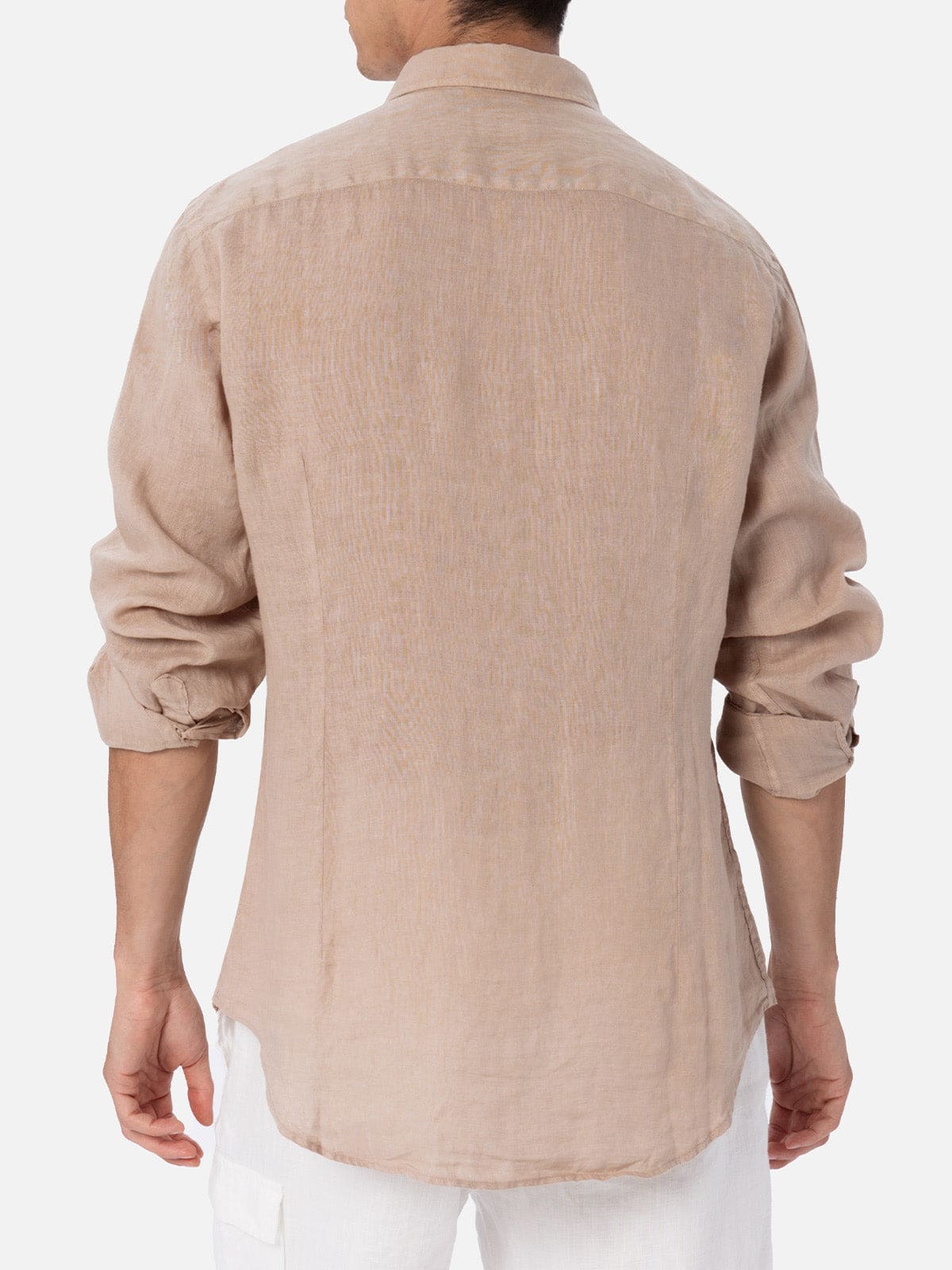 Mc2 Saint Barth Man Beige Linen Shirt Pamplona In White