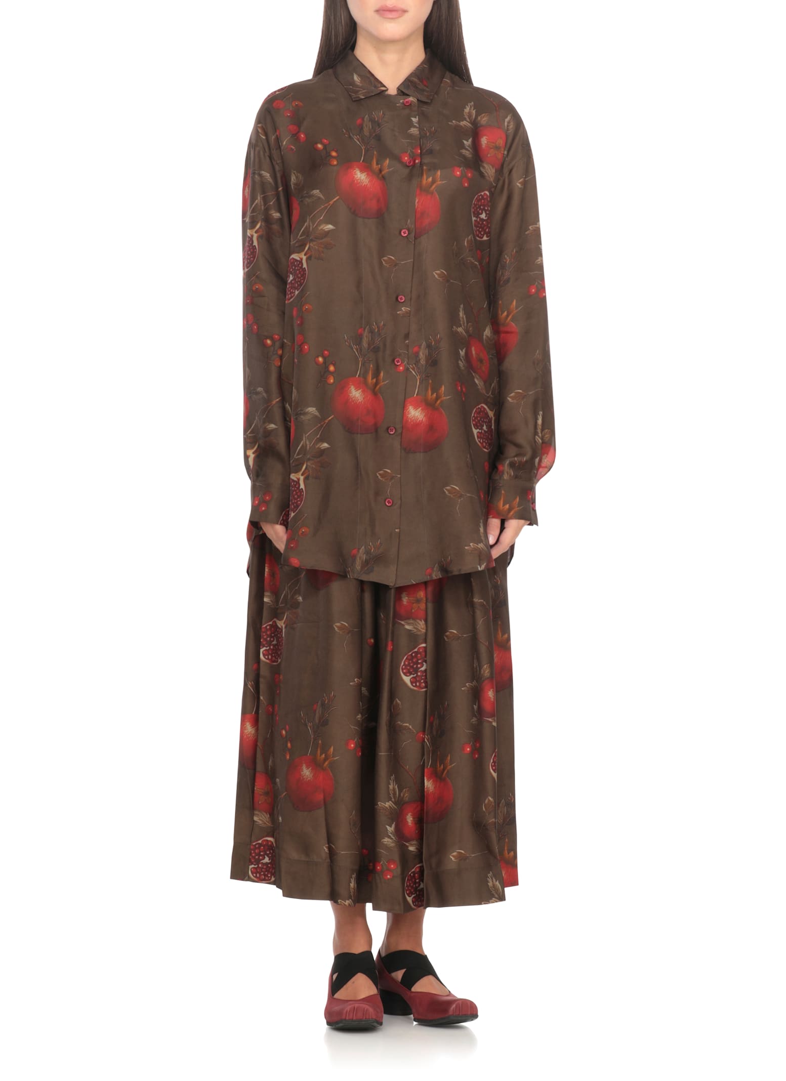 Uma Wang Floral Print Long Sleeve Relaxed Top In Brown