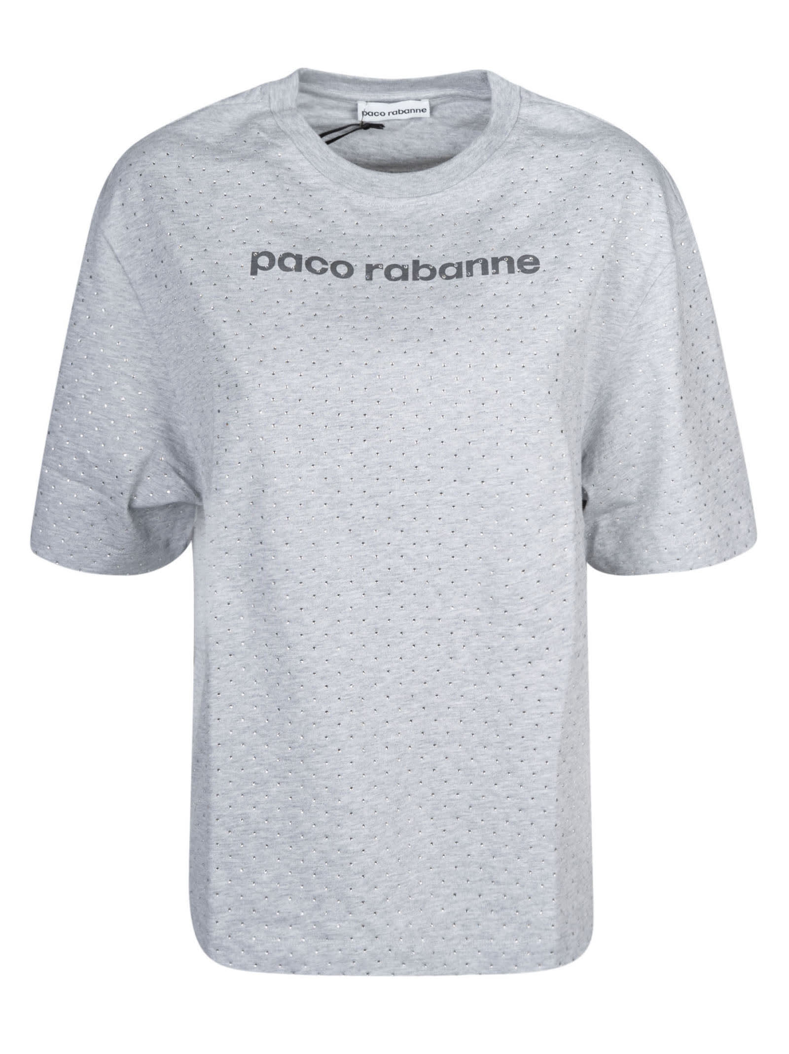 Shop Paco Rabanne Rhinestones Embellished Logo T-shirt In Grey