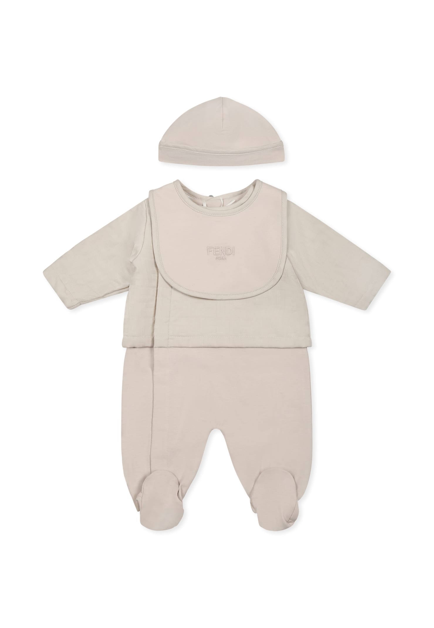 Fendi Beige Babygrow Set For Babykids With Ff In Beige