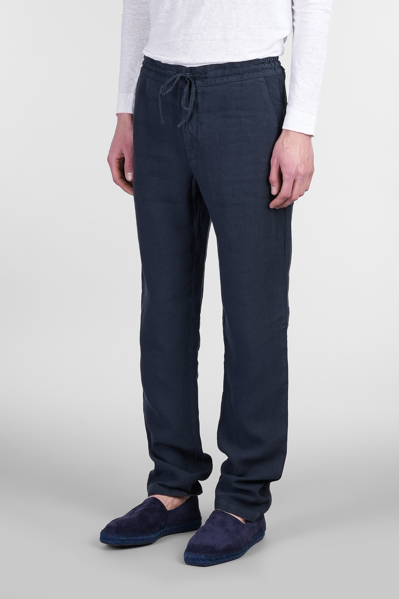 120% Lino Linen Cargo Pants In Blue