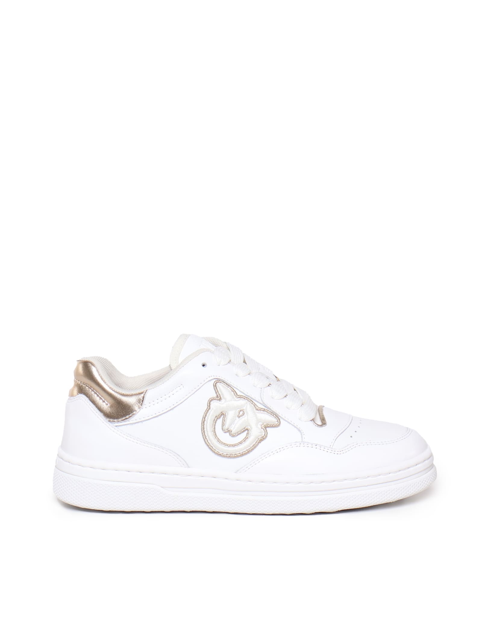 Shop Pinko Mandy Sneakers In Calfskin In White, Gold