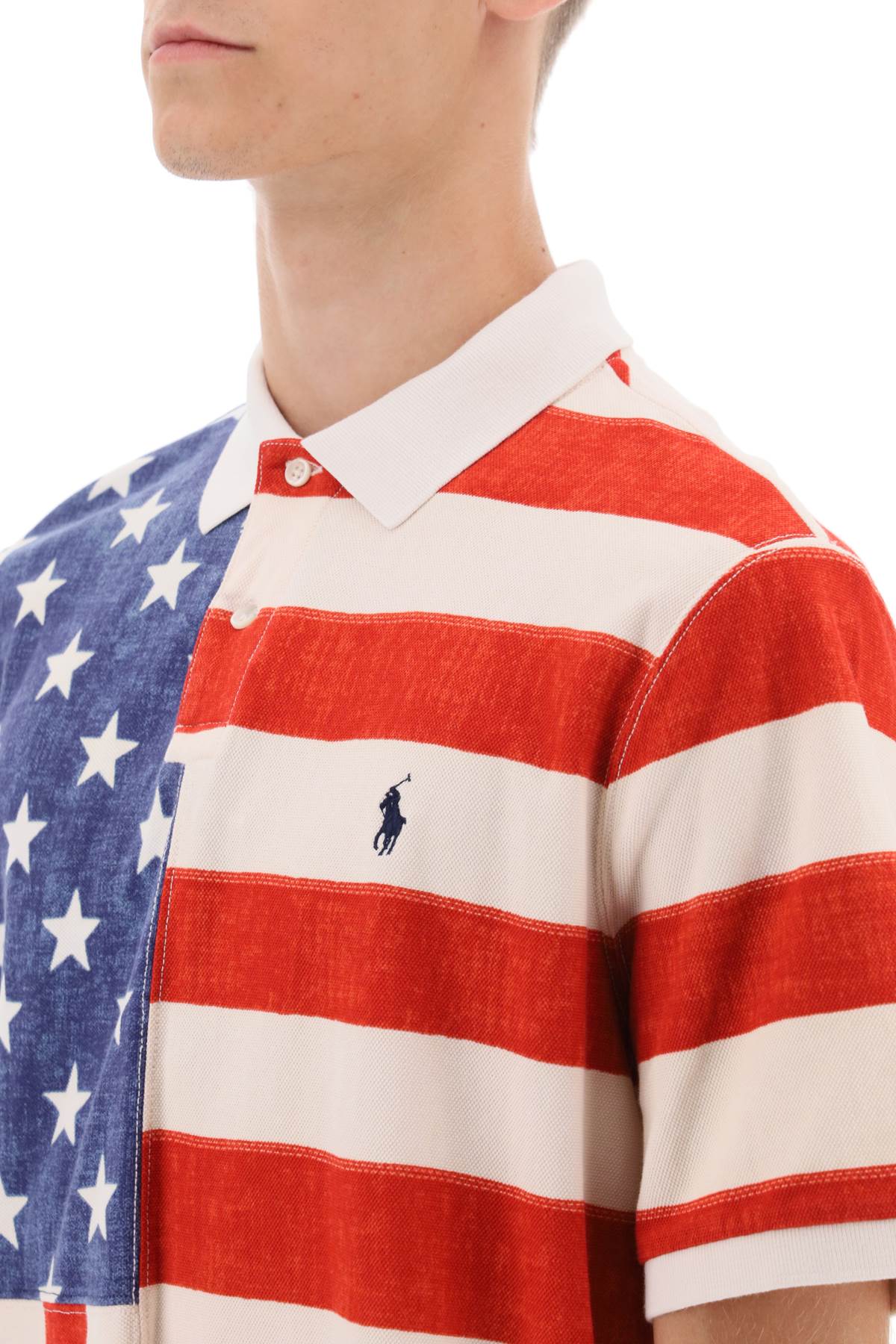 Shop Polo Ralph Lauren Classic Fit Polo Shirt With Printed Flag In Antique Cream Multi (white)