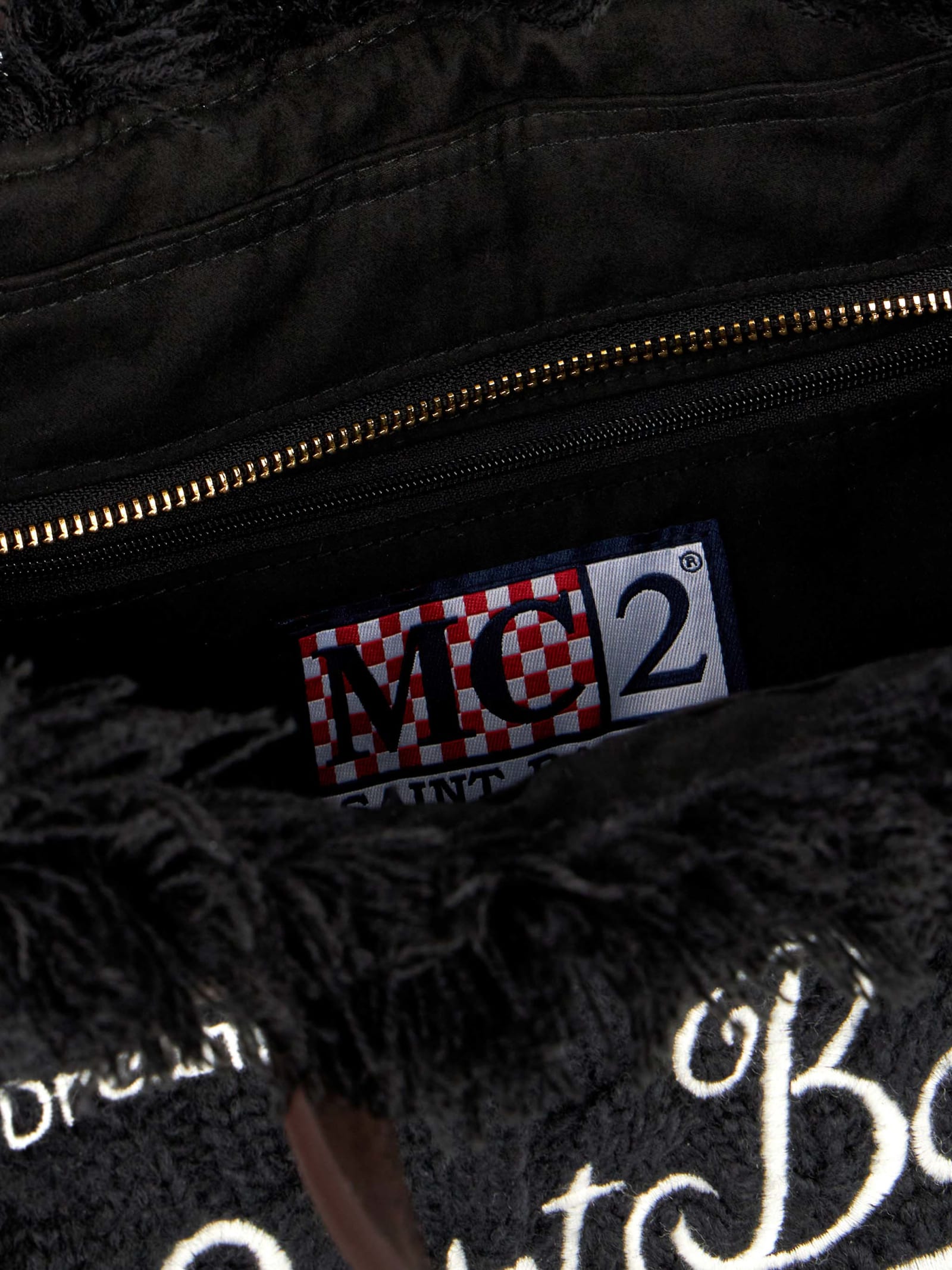 Mc2 Saint Barth Braid Tricot Black Colette Handbag With Fringes In Black