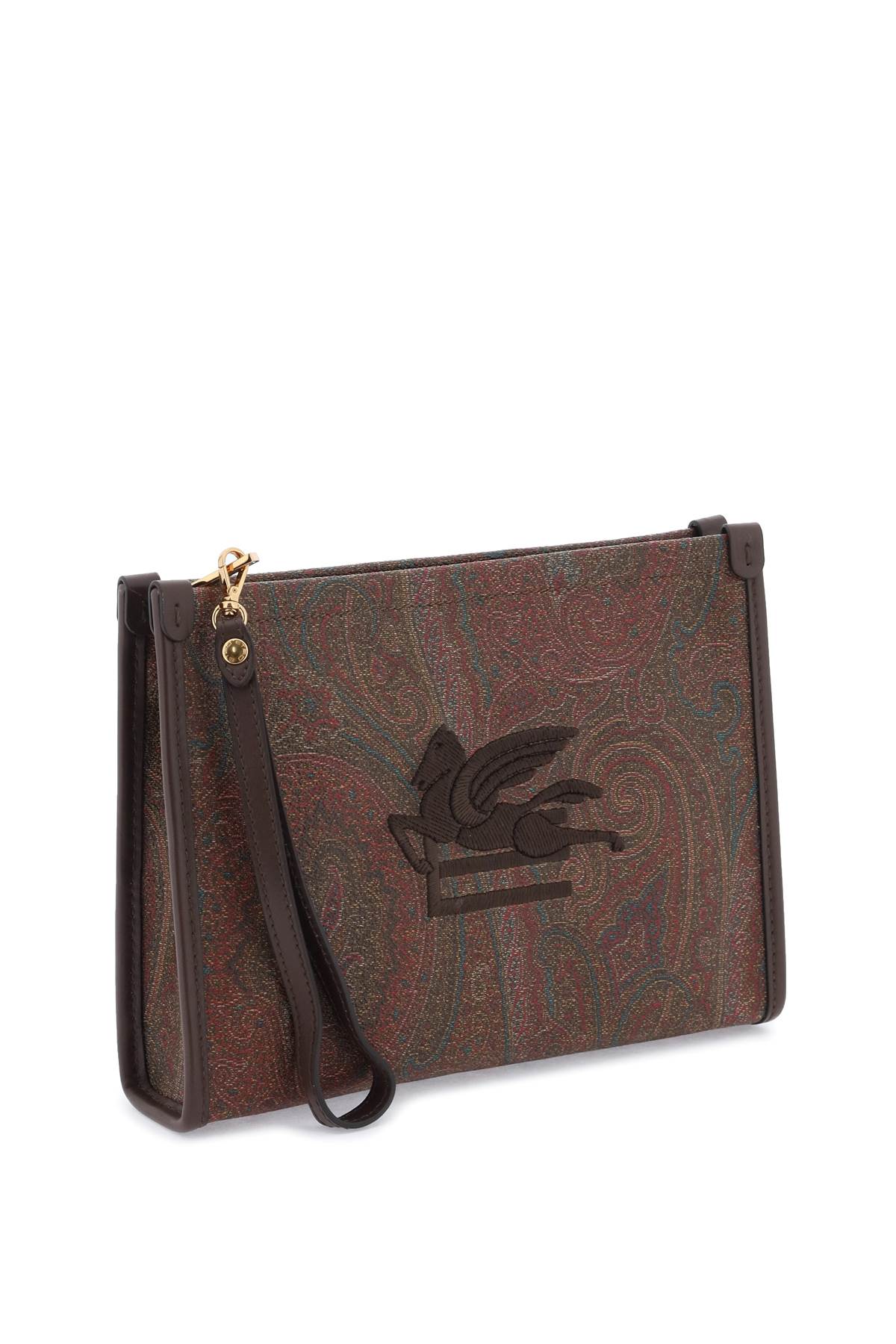 Shop Etro Paisley Pouch With Embroidery In Marrone