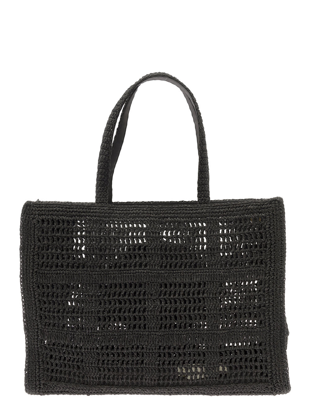 Shop Tory Burch Black Tote Bag With Jacquard Logo In Crochet Woman