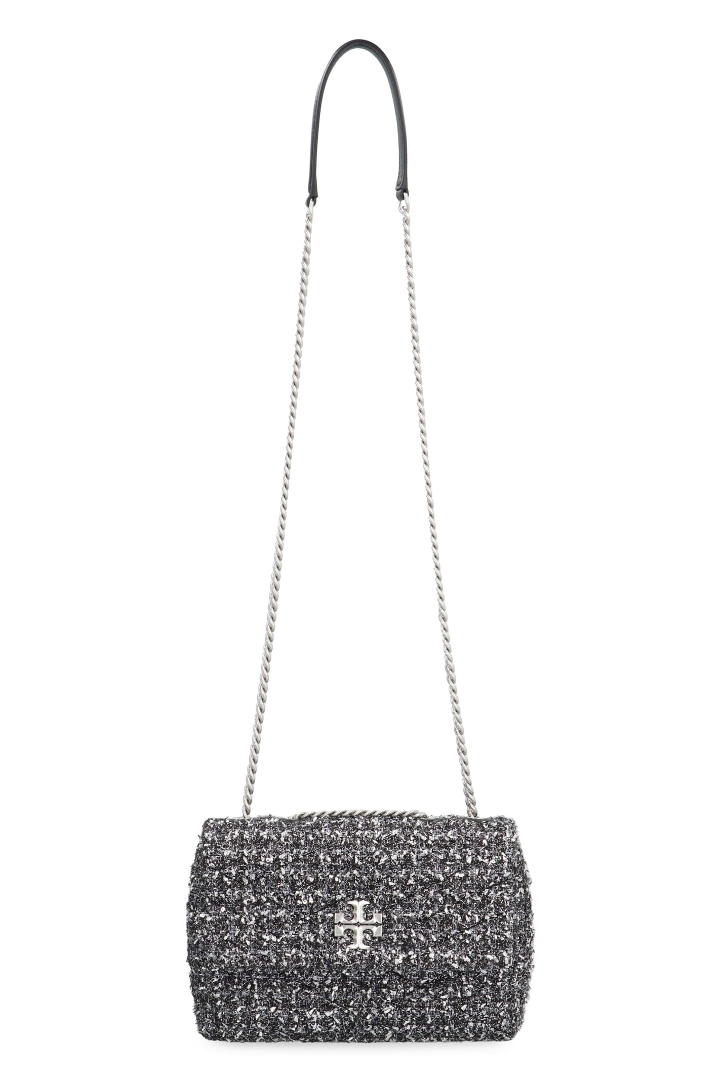 Shop Tory Burch Kira Tweed Shoulder Bag In Black